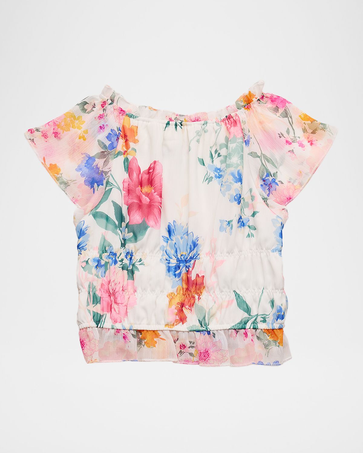 Hannah Banana Girl 's Flower-Print Peasant Top, Size -1