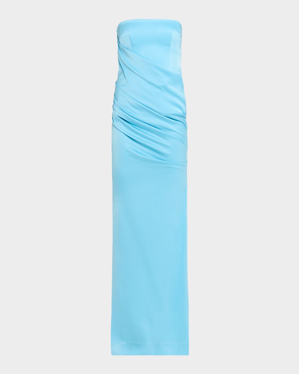 Alex Perry Strapless Asymmetric Draped Satin Column Gown