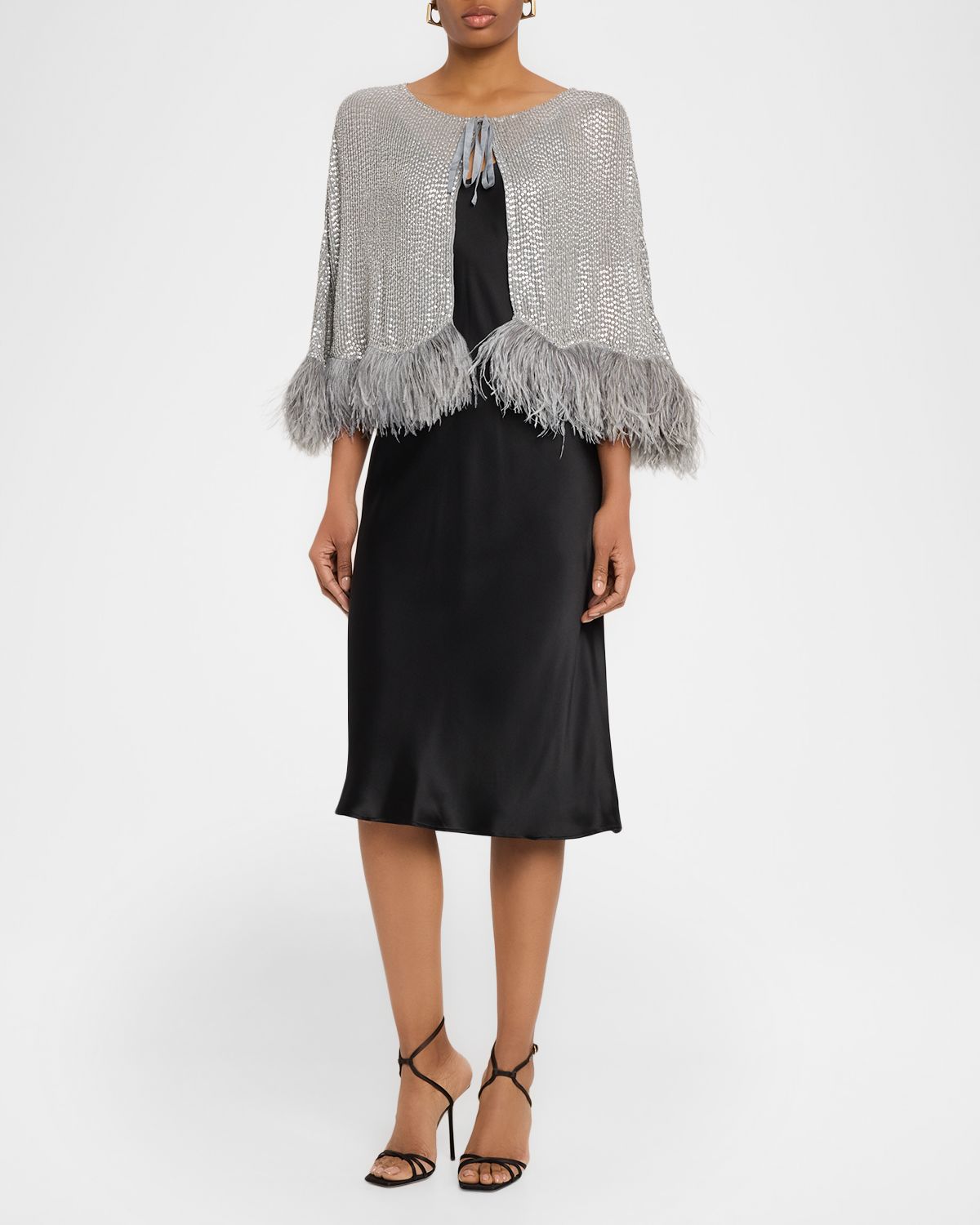 Carolyn Rowan Feather-Hem Beaded Silk Chiffon Cape | Thumbnail 5