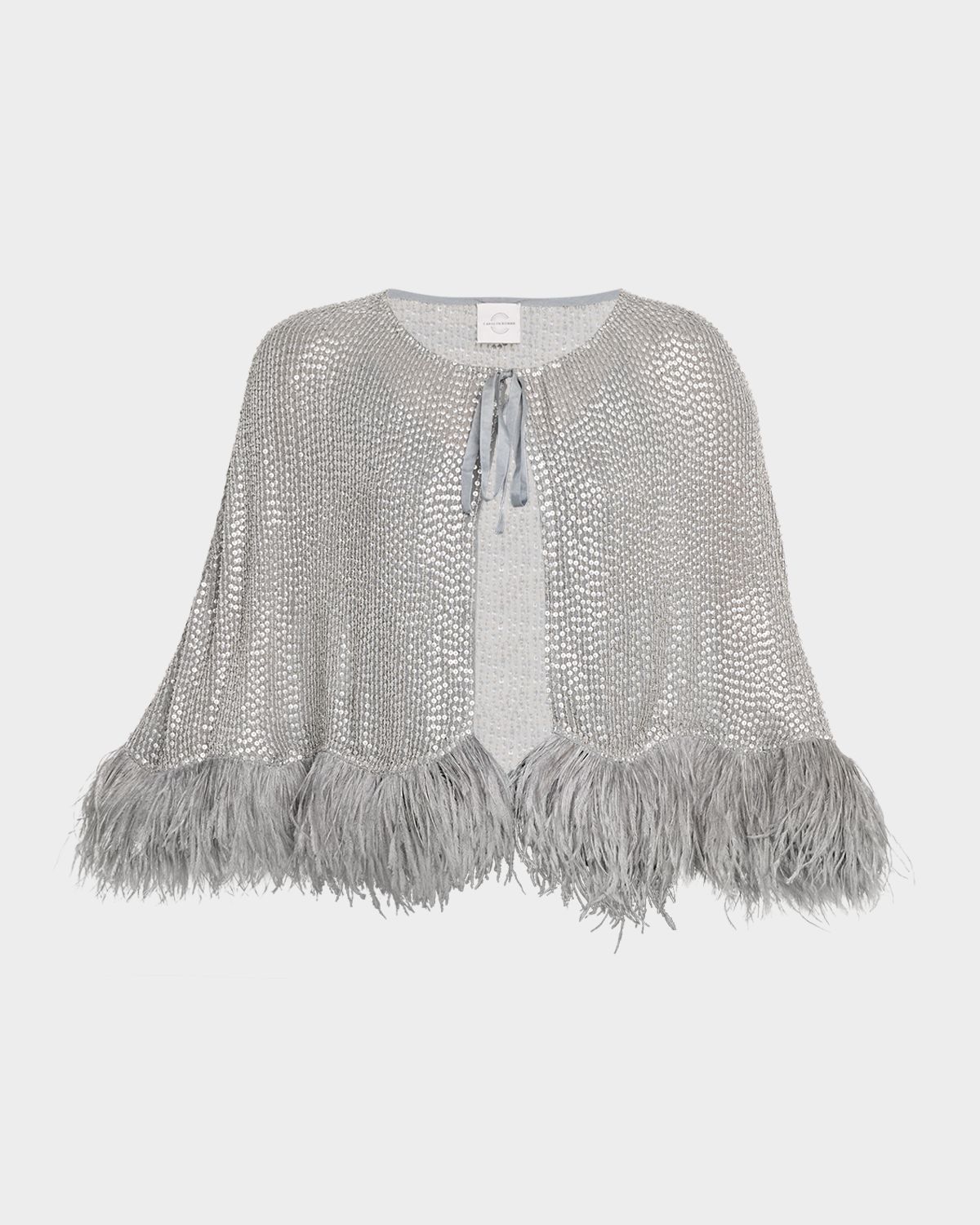 Carolyn Rowan Feather-Hem Beaded Silk Chiffon Cape