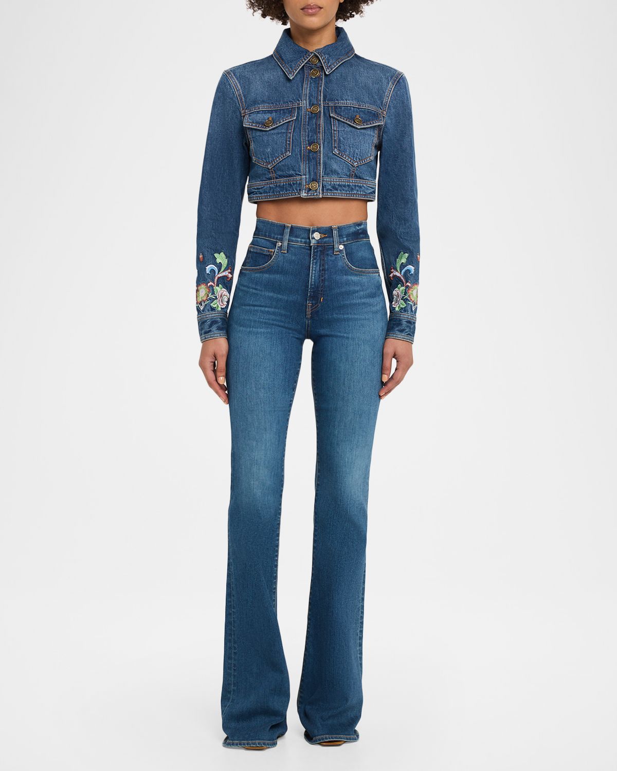 Etro Embroidered Crop Denim Jacket