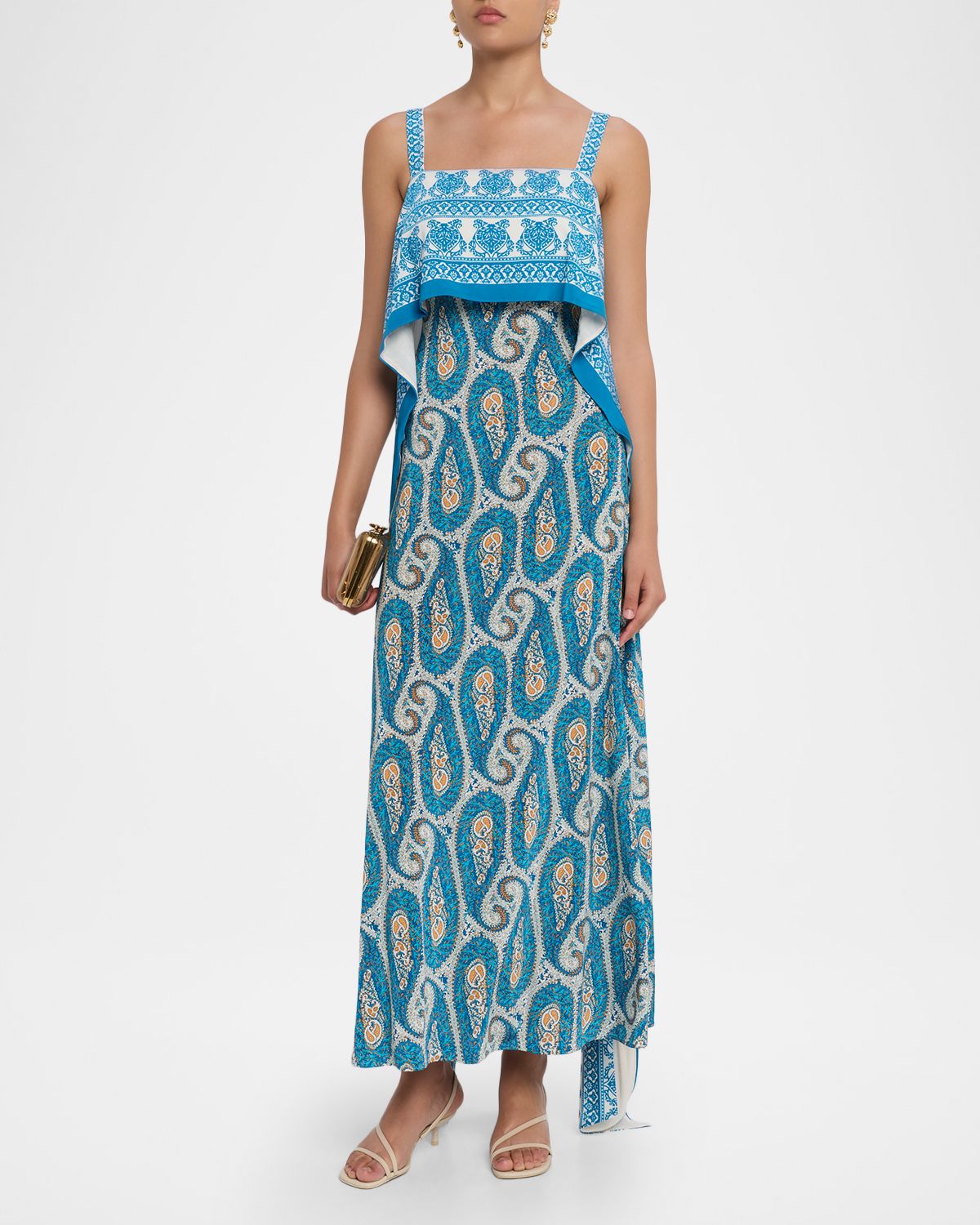 Etro Paisley-Print Sleeveless Panel Drape Maxi Dress
