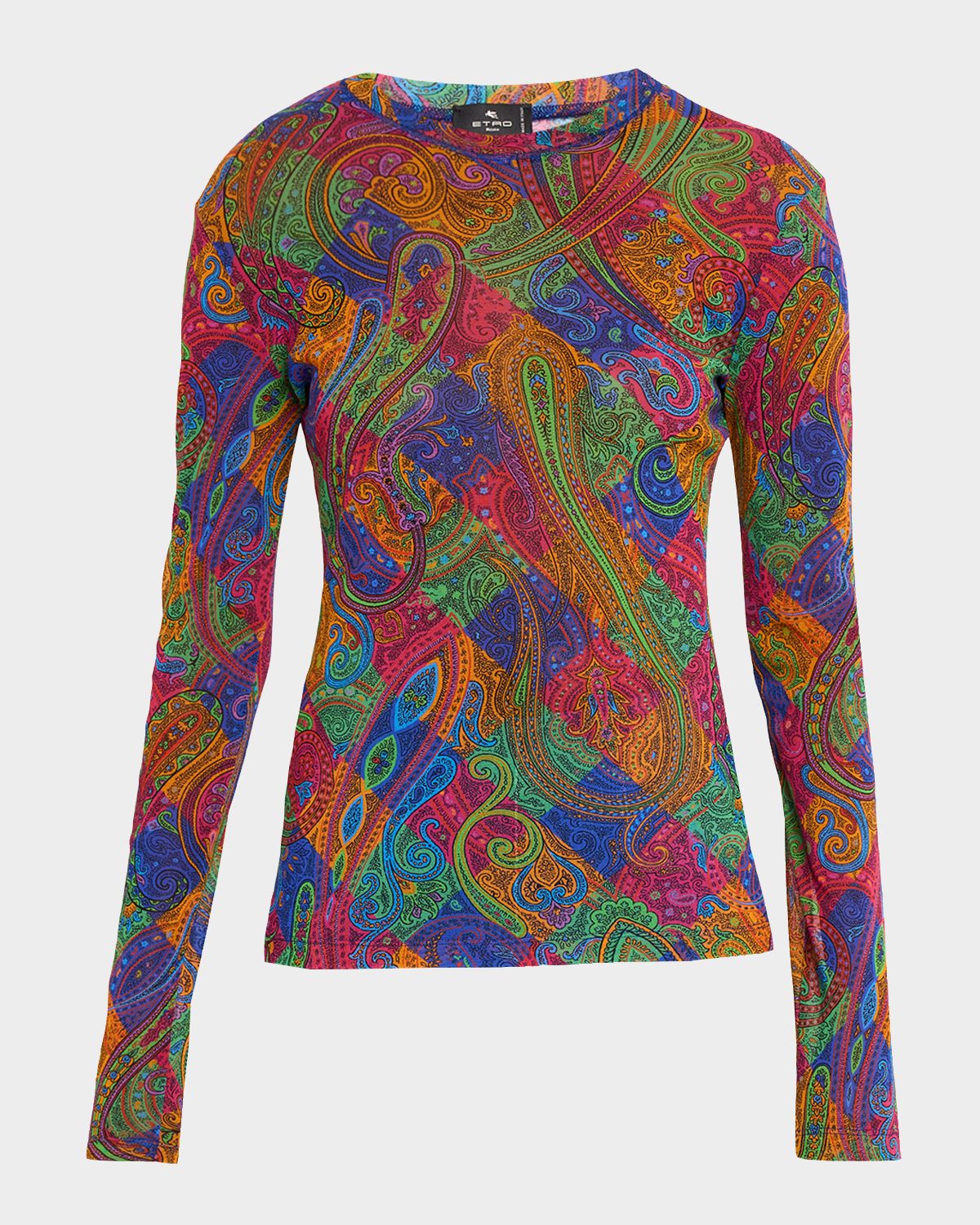Etro Geometric Paisley Stretch Tulle Top