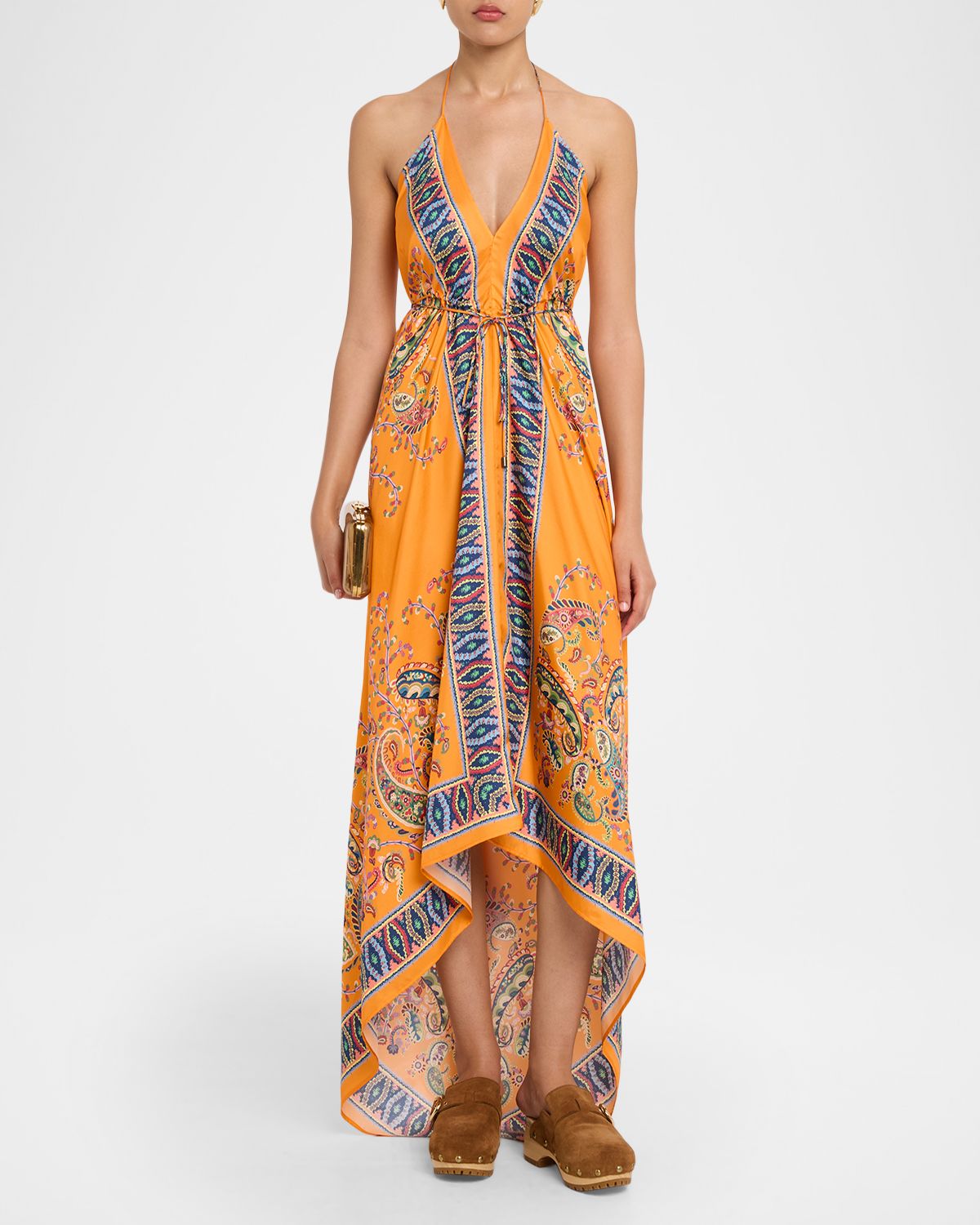 Etro Paisley Silk Halter High-Low Coverup Dress