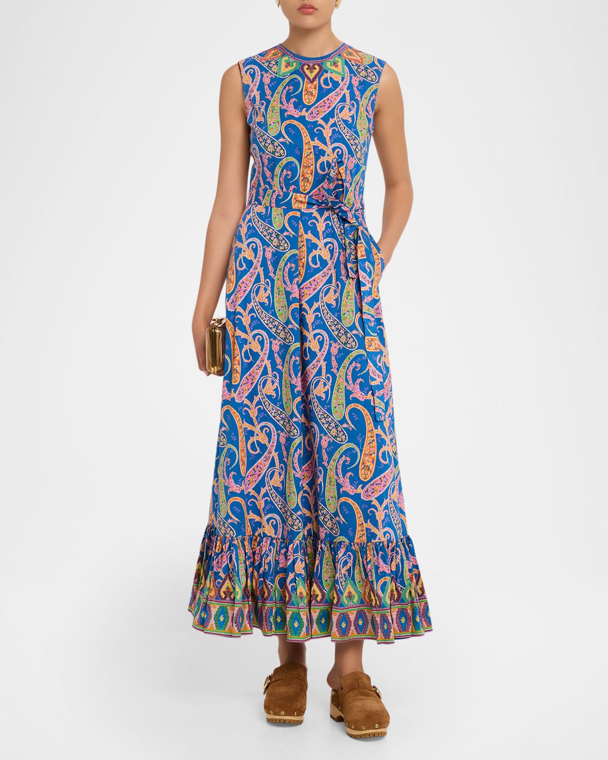 Etro Paisley-Print Cotton Ruffle A-Line Maxi Dress