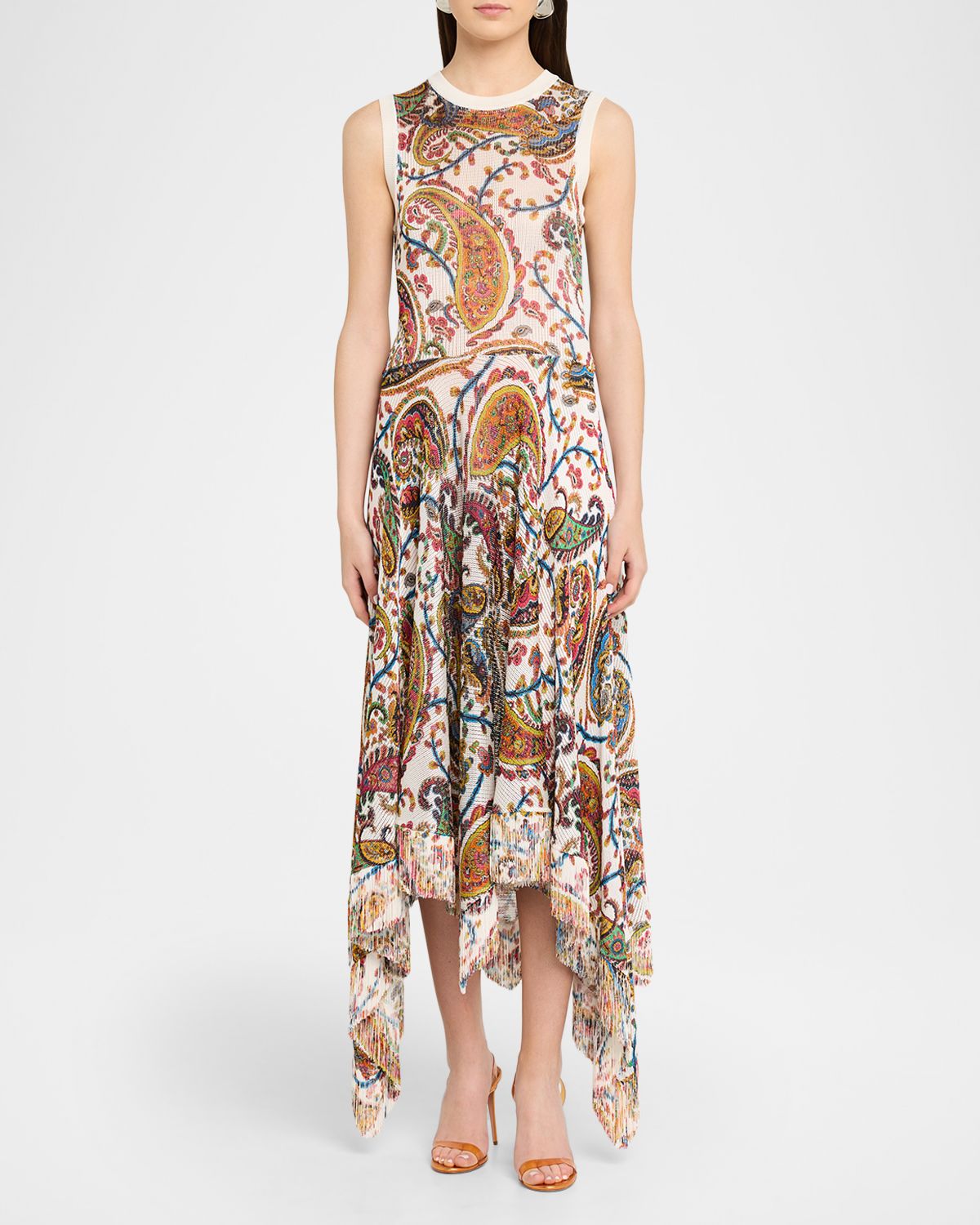Etro Paisley Knit Fringed Handkerchief Midi Dress