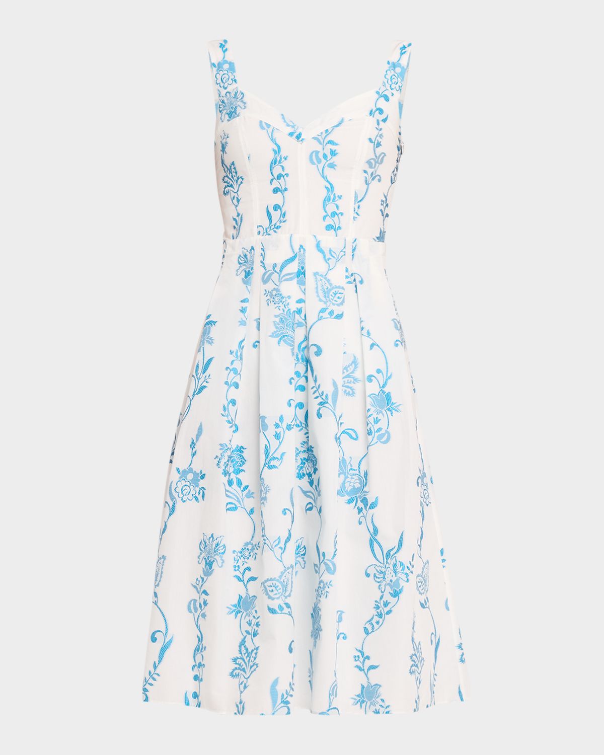 Etro Floral Embroidered Cotton Sleeveless Pleated Midi Dress