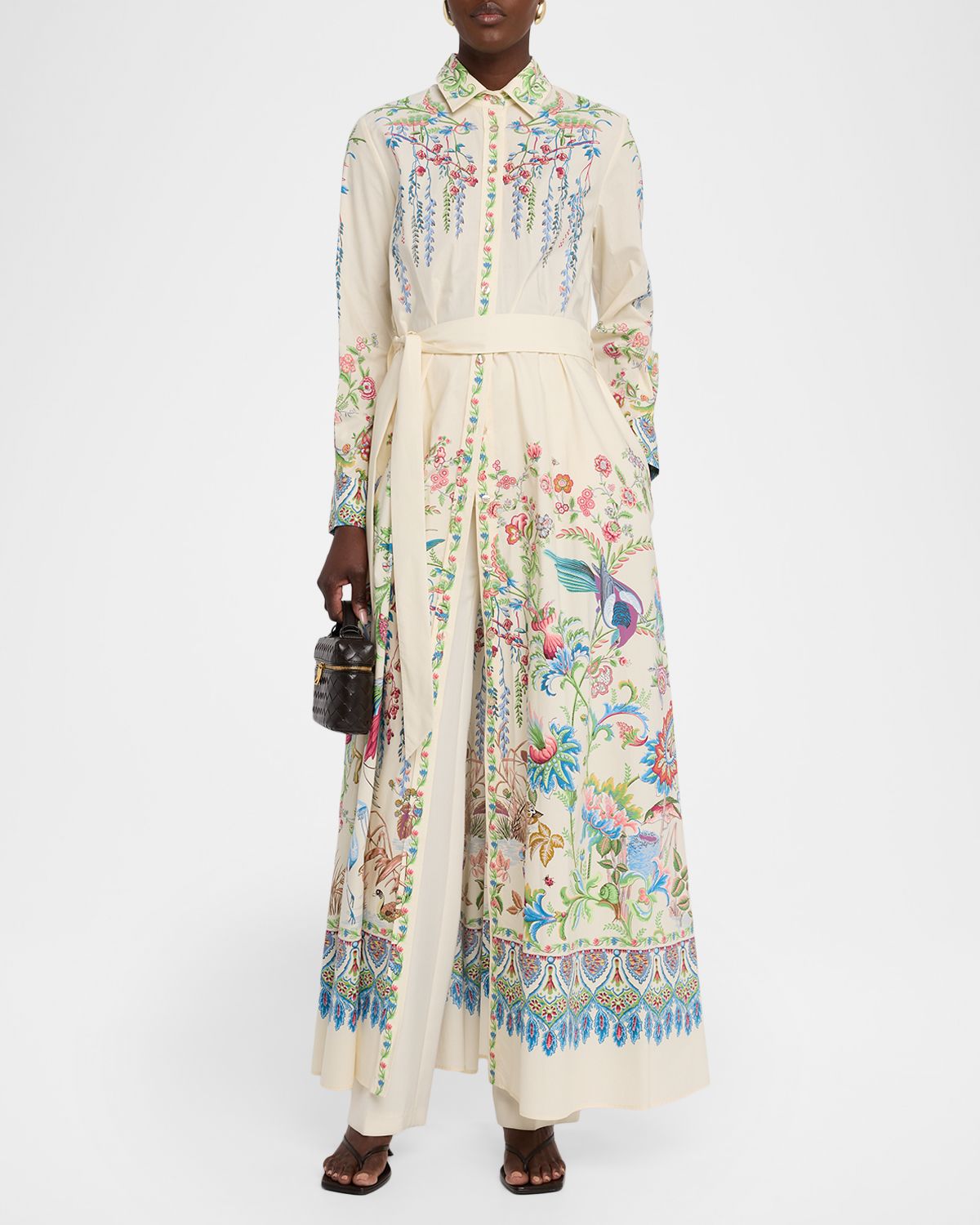 Etro Floral-Print Cotton Belted Maxi Shirtdress