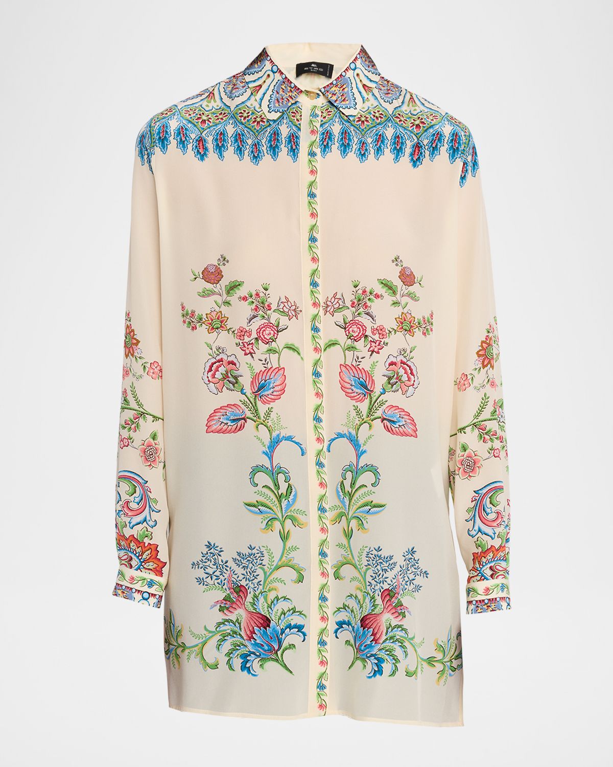 Etro Floral Silk Button-Down Tunic Shirt
