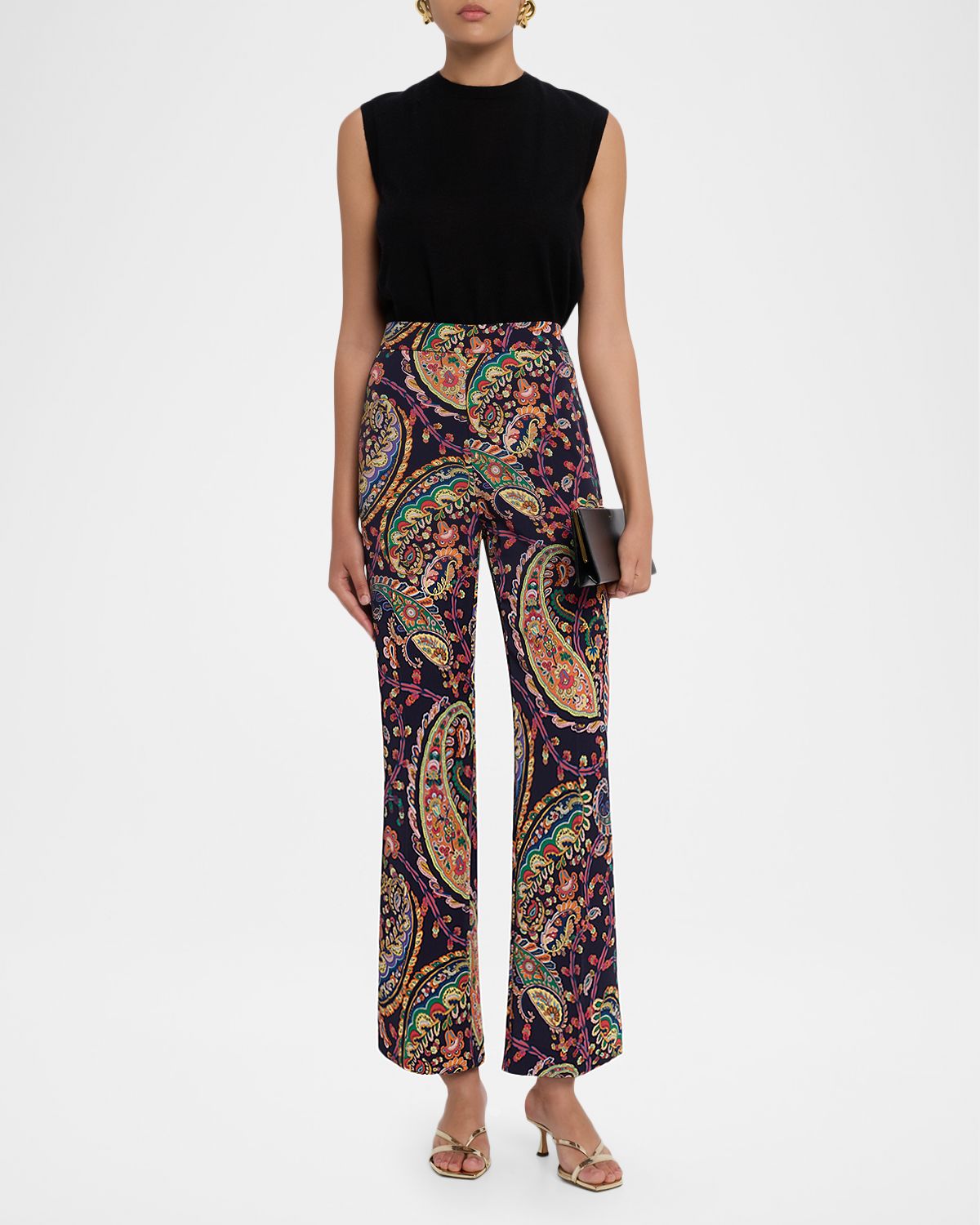 Etro Paisley Silk Bootcut-Leg Ankle Trousers