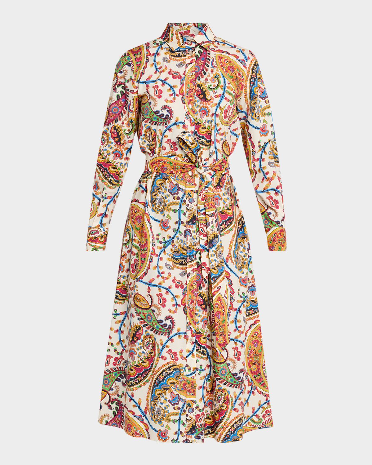 Etro Paisley-Print Cotton Long-Sleeve Midi Shirtdress
