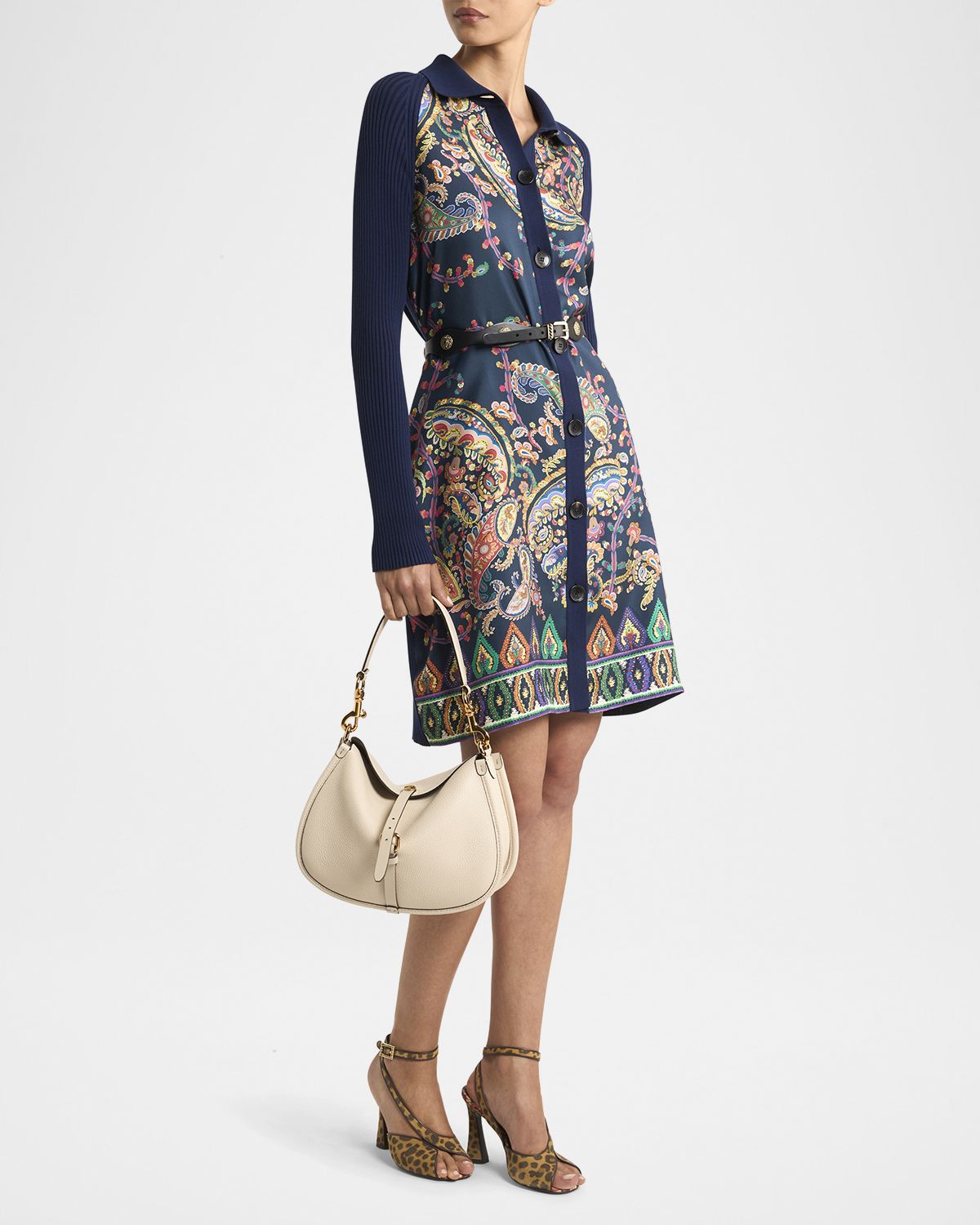 Etro Paisley Silk Inset Belted Long Cardigan