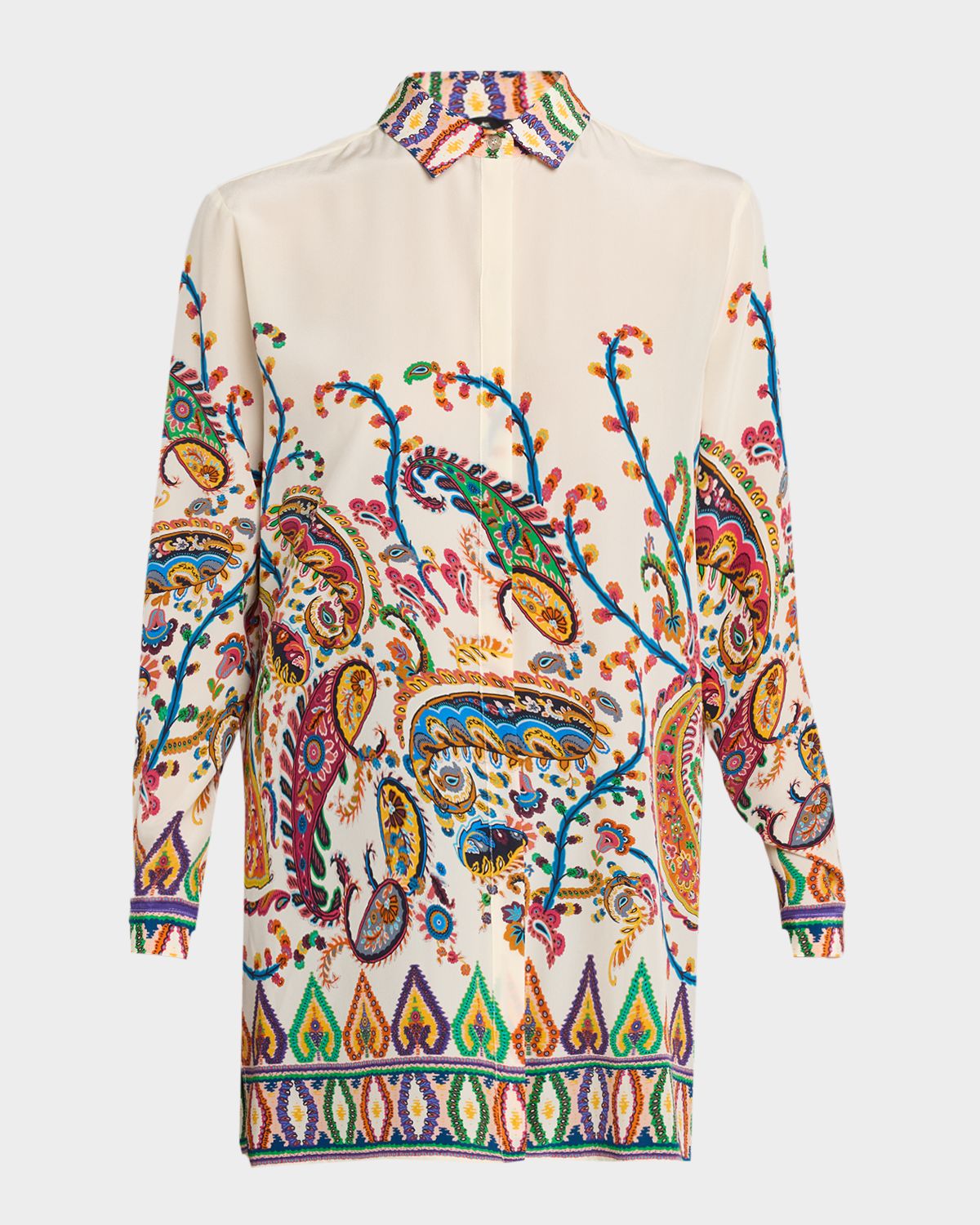 Etro Paisley Silk Button-Down Tunic Blouse