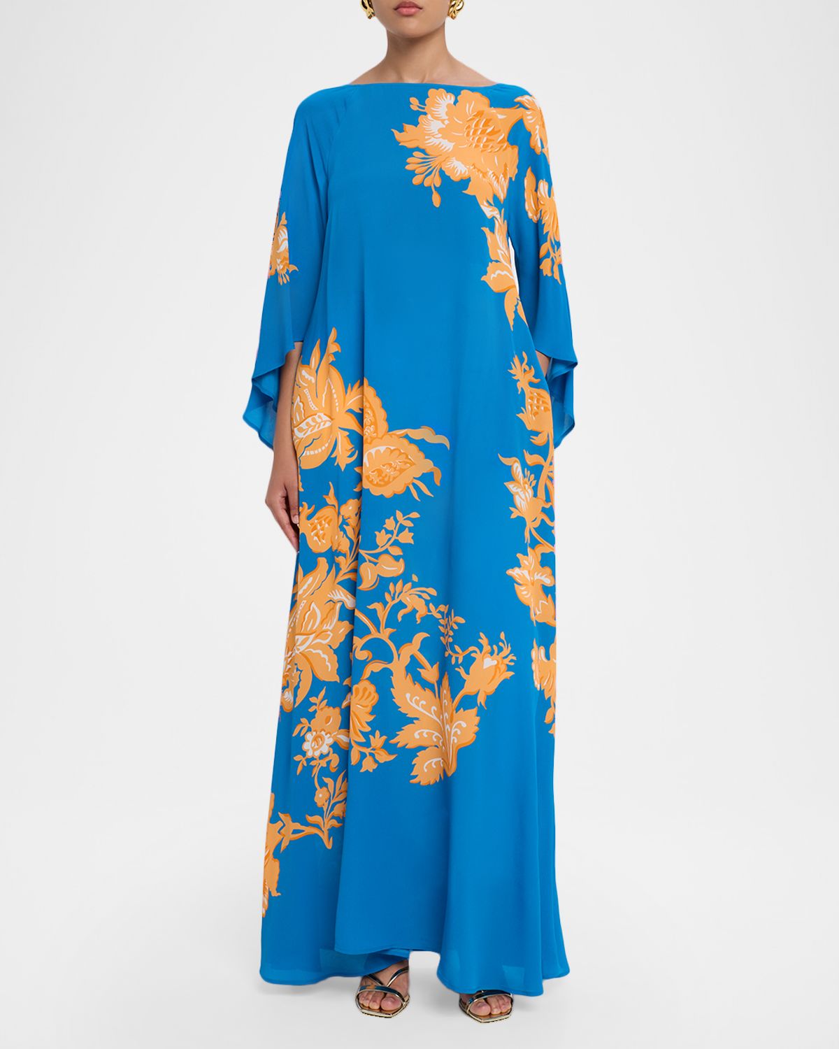 Etro Floral Print Flutter-Sleeve Maxi Dress