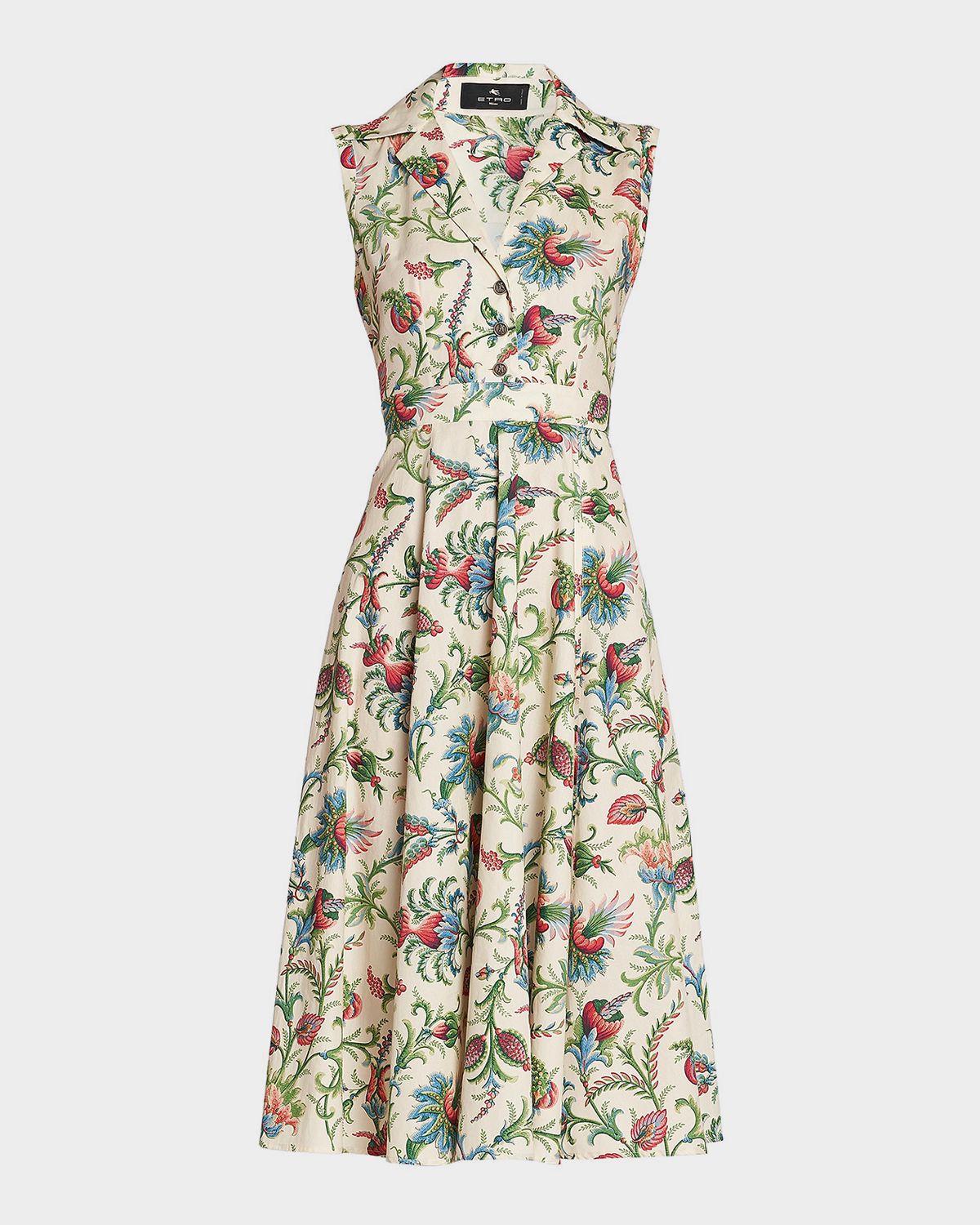 Etro Floral Cotton Sleeveless Midi Shirtdress