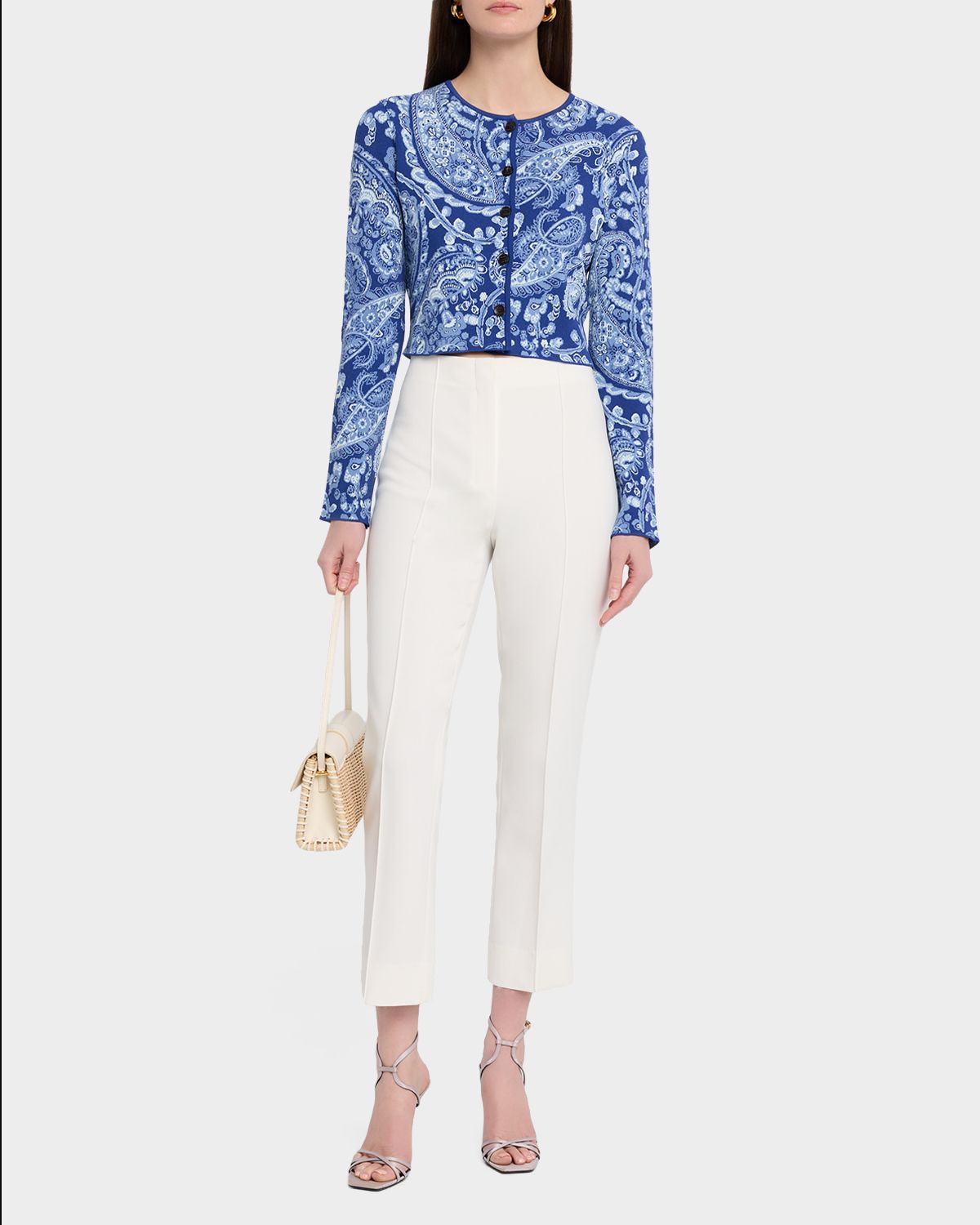 Etro Paisley Crop Crewneck Cardigan