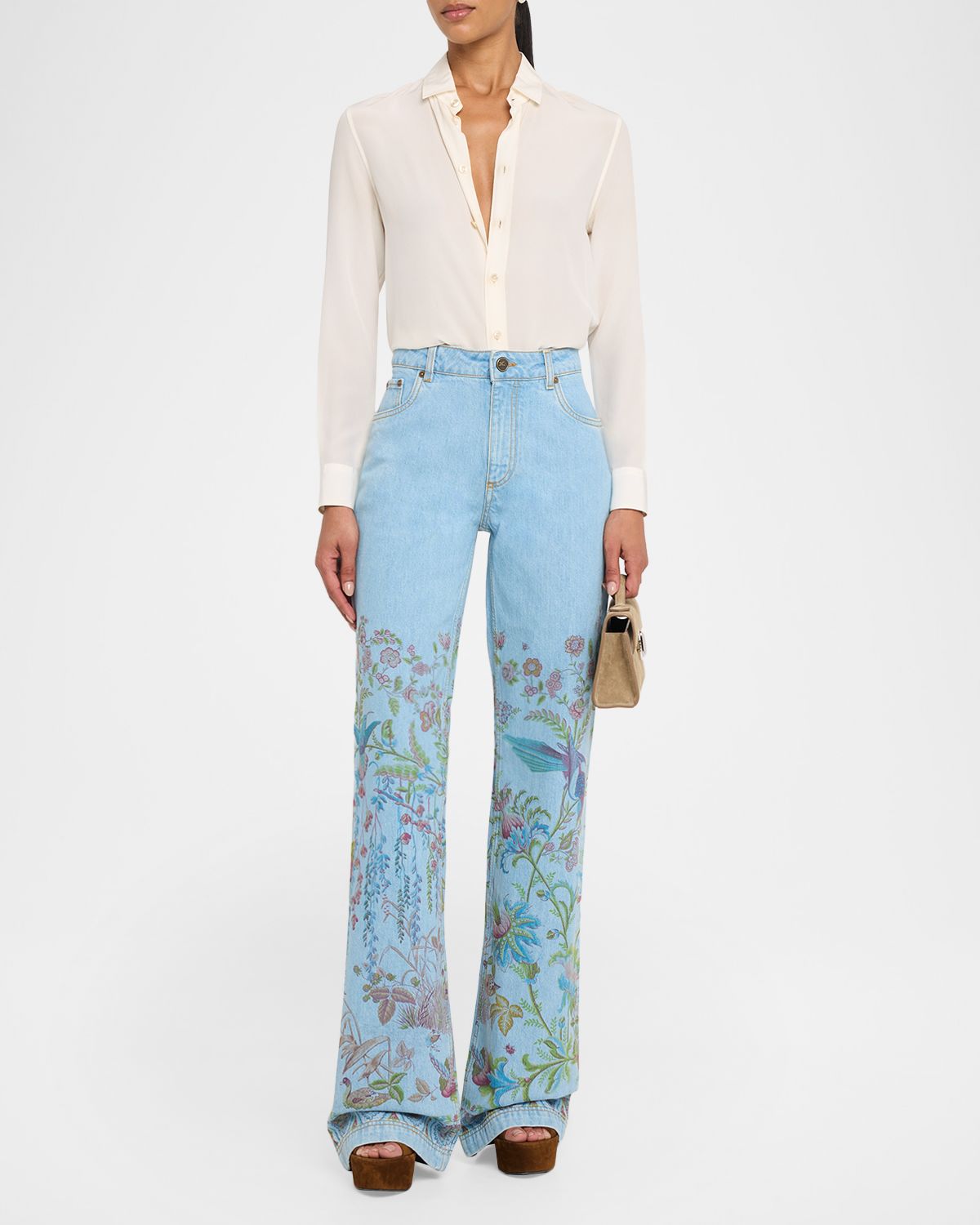 Etro Floral-Print Flared Jeans