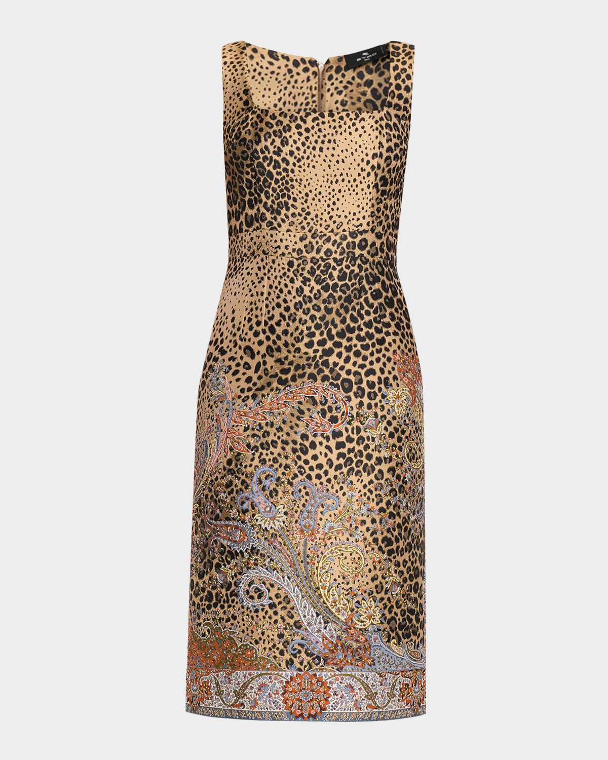 Etro Paisley Embroidered Leopard Jacquard Sleeveless Midi Dress