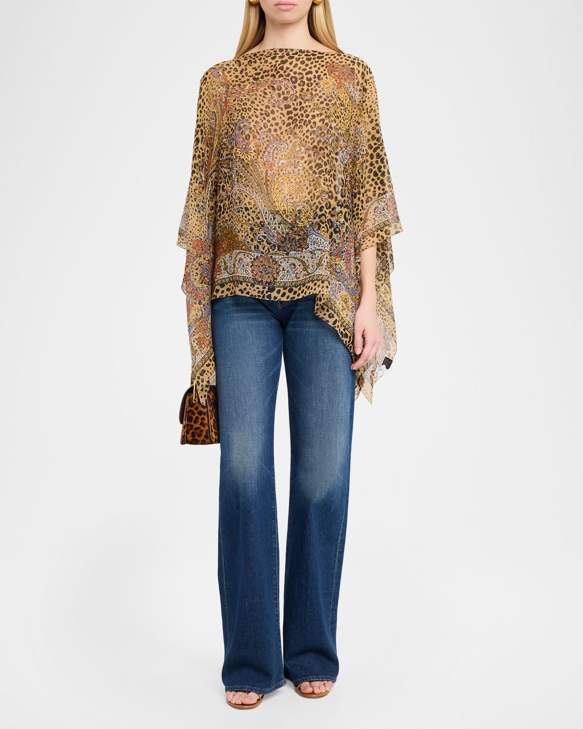 Etro Leopard-Print Silk Chiffon Poncho