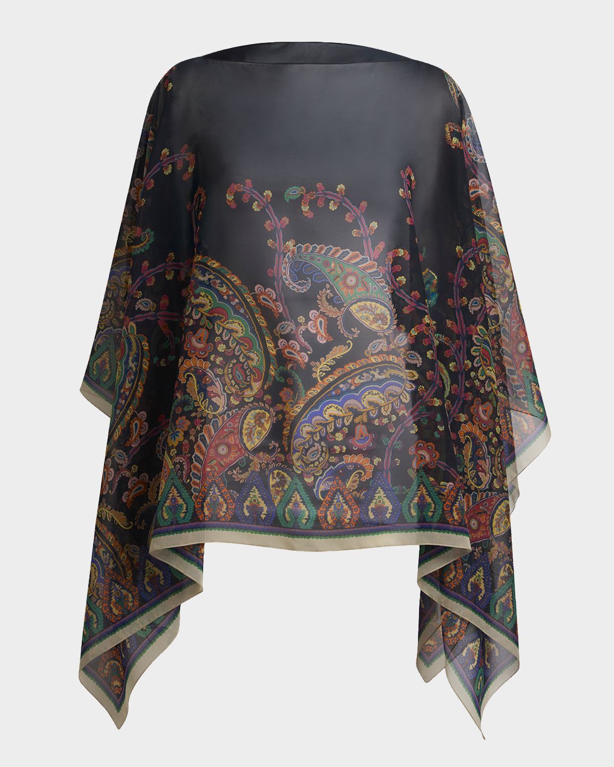 Etro Paisley Sheer Silk Handkerchief Poncho Top