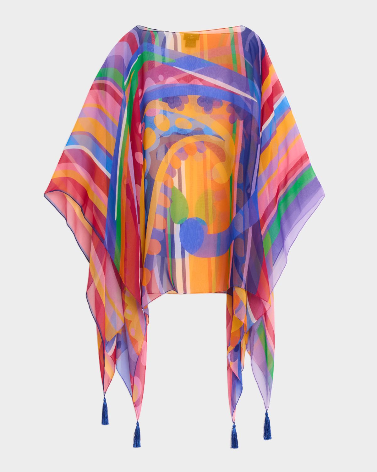 Etro Paisley Striped Silk Chiffon Poncho Top