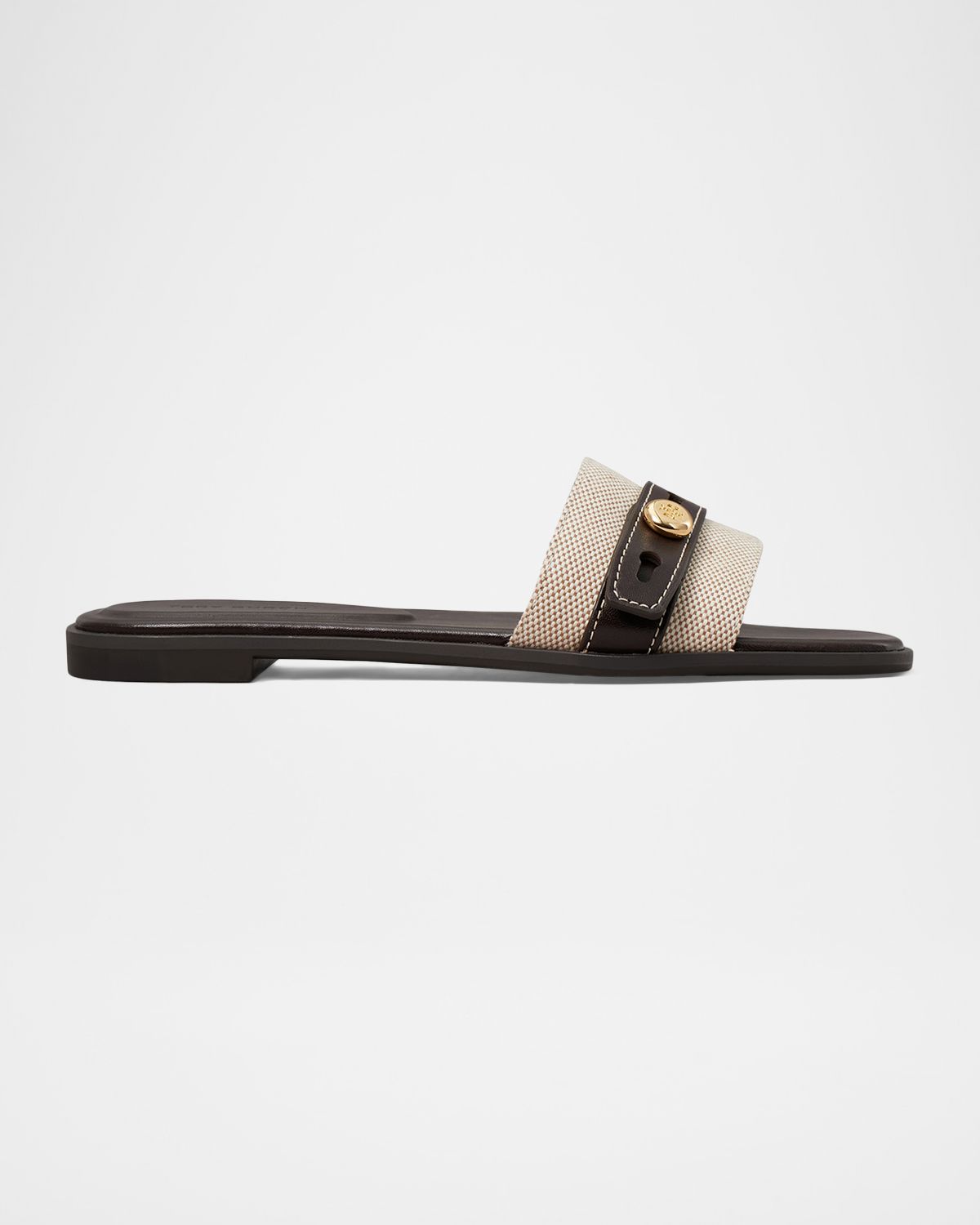 Tory Burch Romy Canvas and Leather Slide Sandals