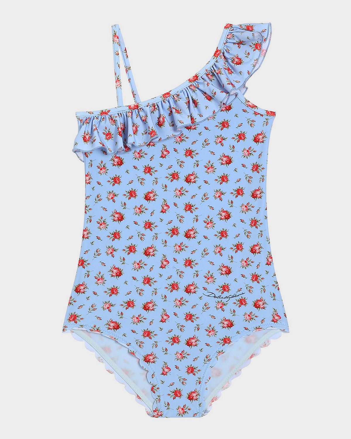Dolce & Gabbana Girl 's Floral-Print Ruffle One-Piece Swimsuit, Size 8-14