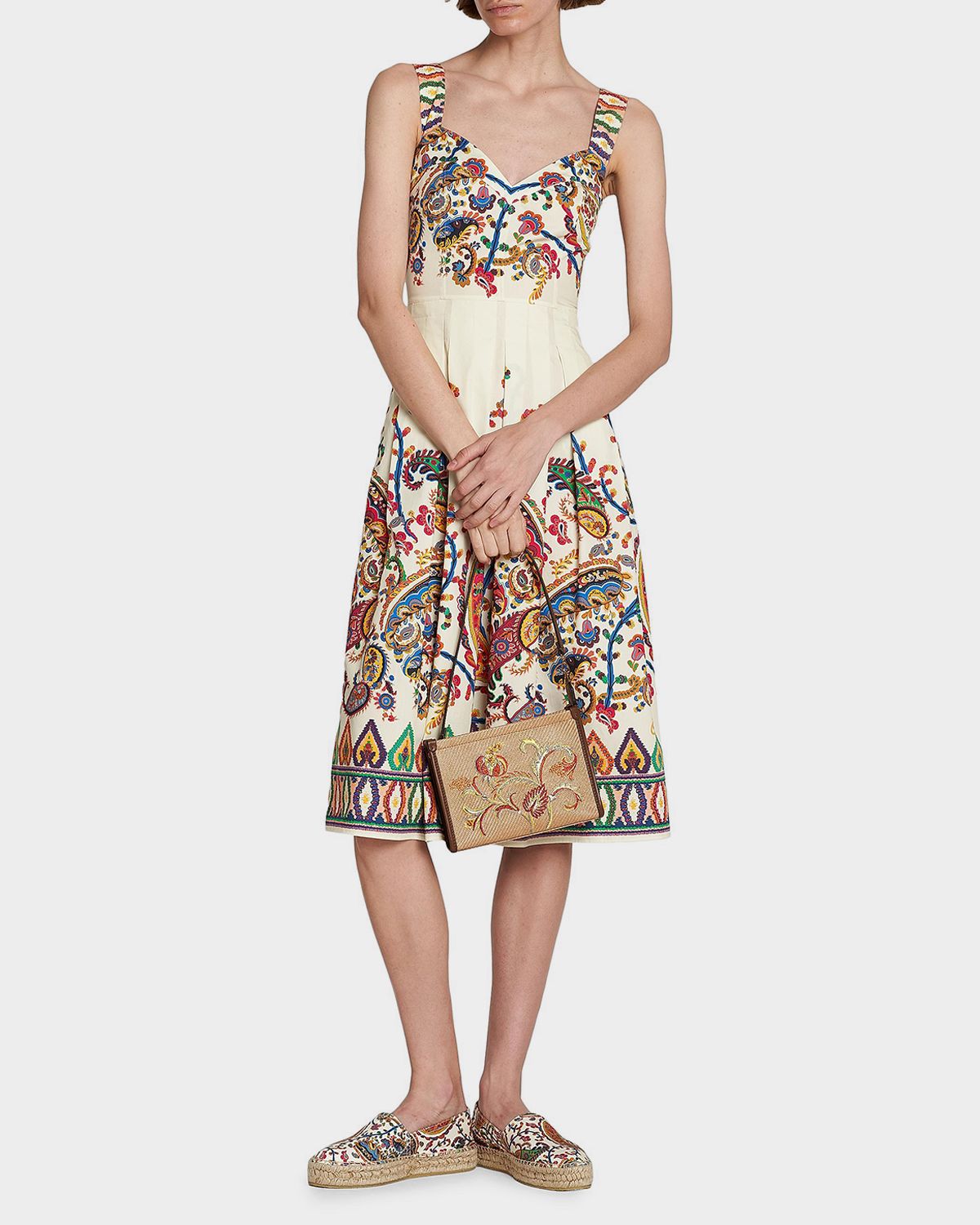 Etro Paisley Pleated Cotton Midi Dress