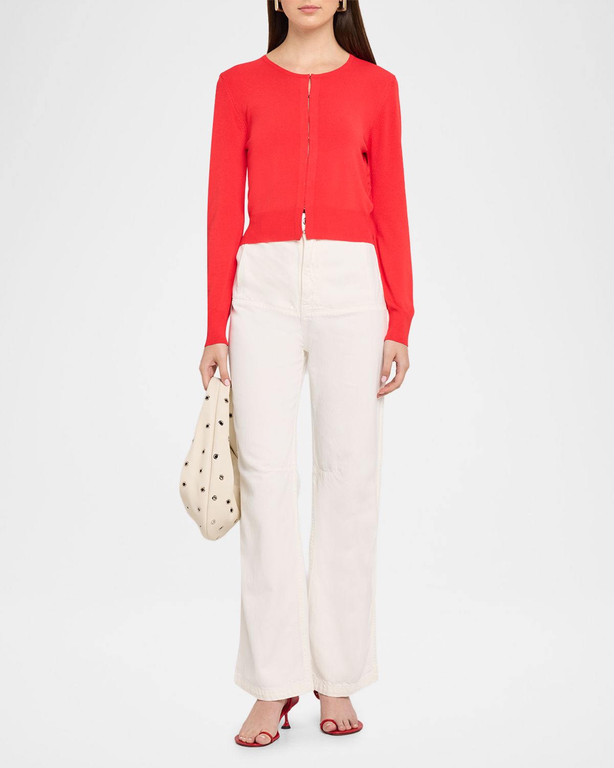 Brandon Maxwell The Ellery Viscose Rib Crewneck Cardigan