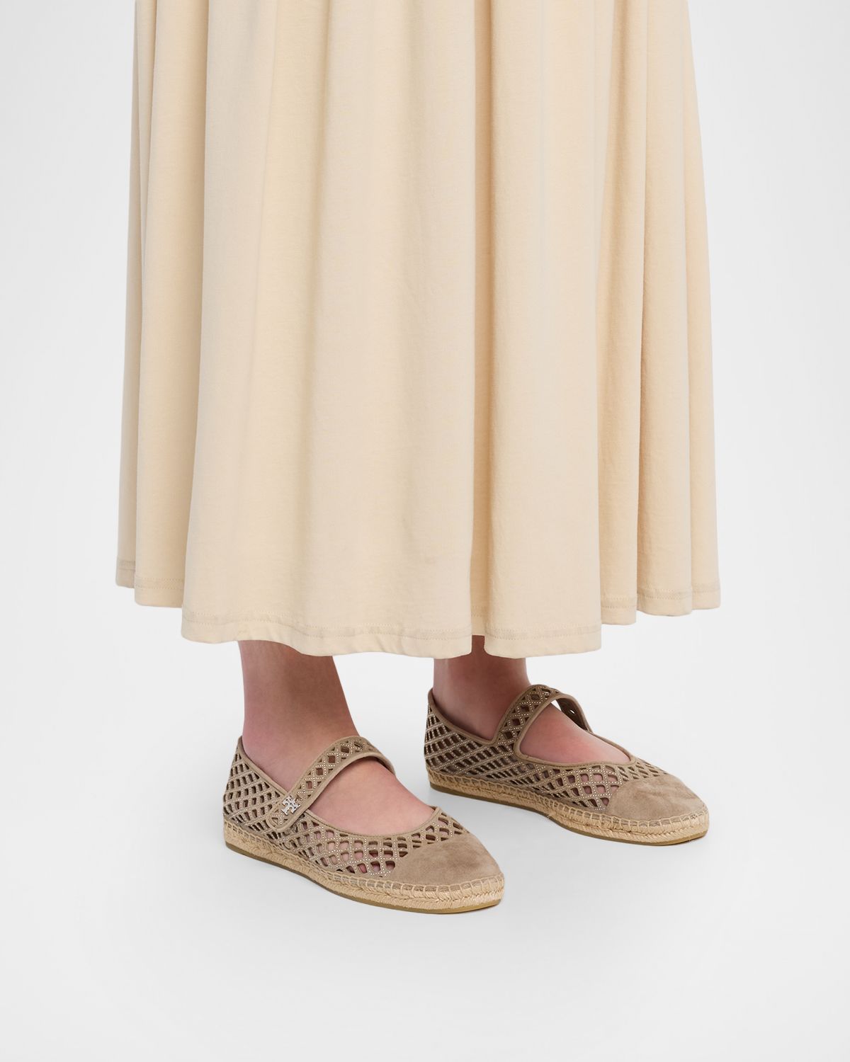 Tory Burch Laser-Cut Suede Cap-Toe Mary Jane Espadrilles
