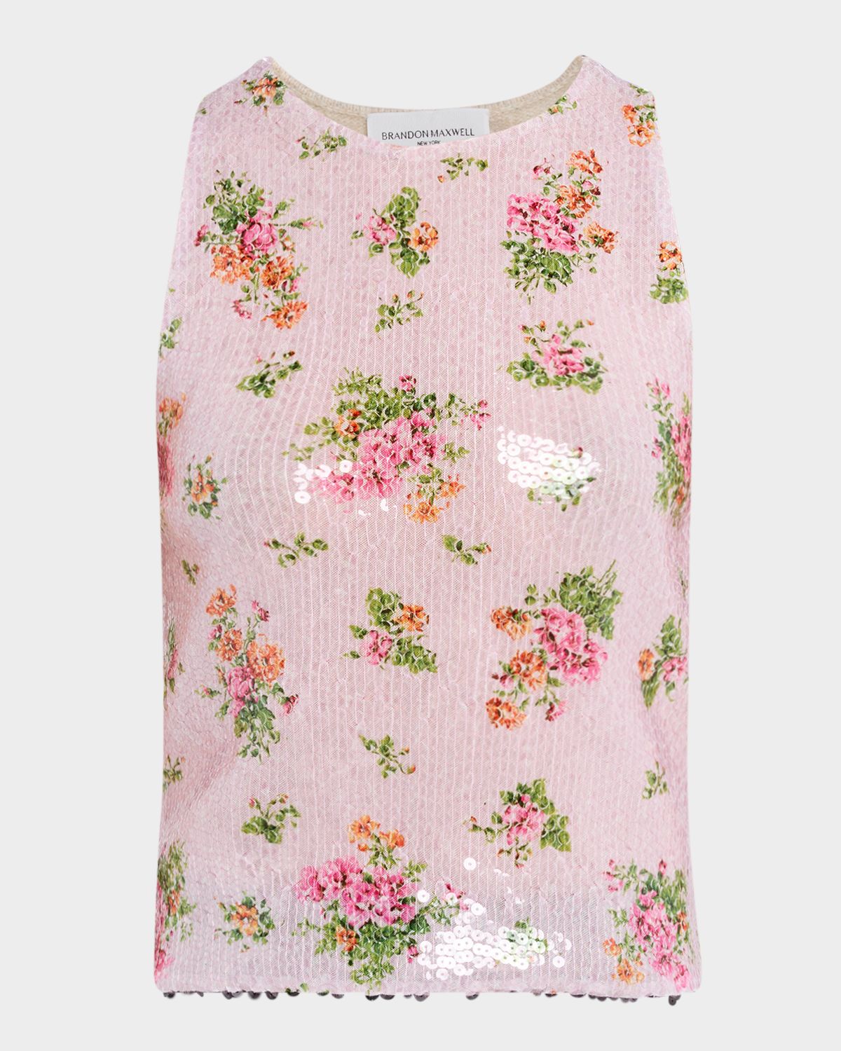 Brandon Maxwell The Noemi Floral Paillette Knit Tank Top