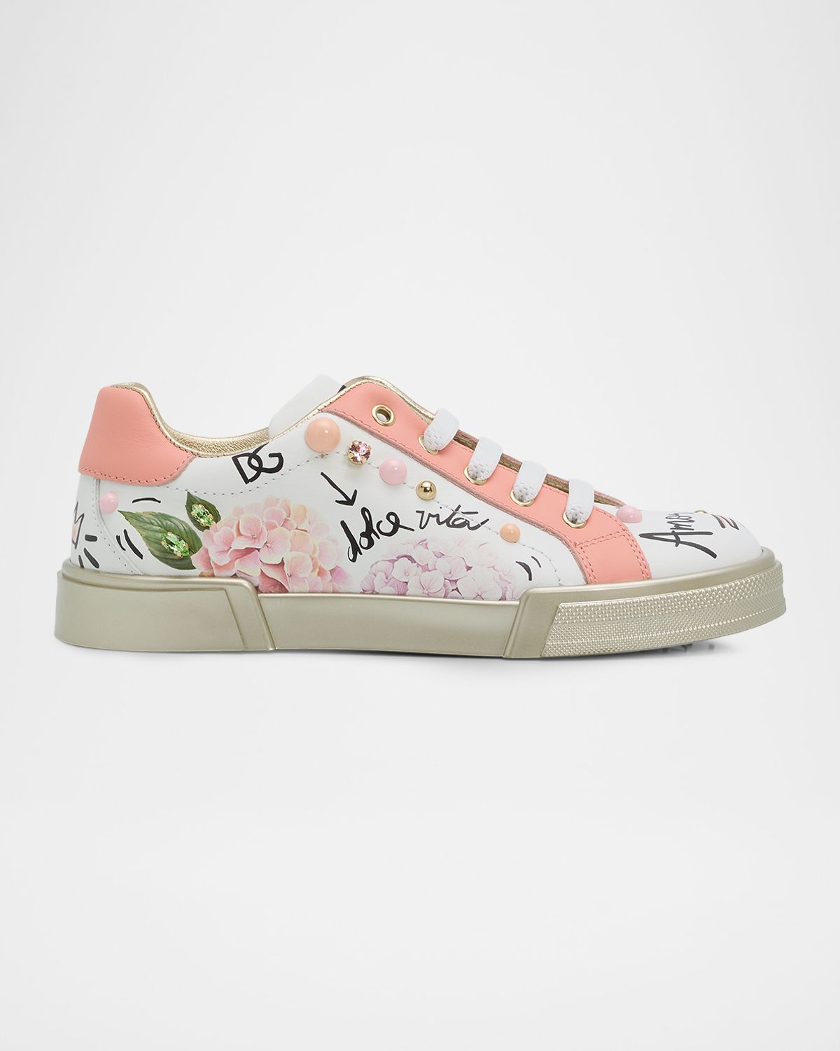 Dolce & Gabbana Girl 's Portofino Embroidered Calfskin Sneakers, Toddler/Kids