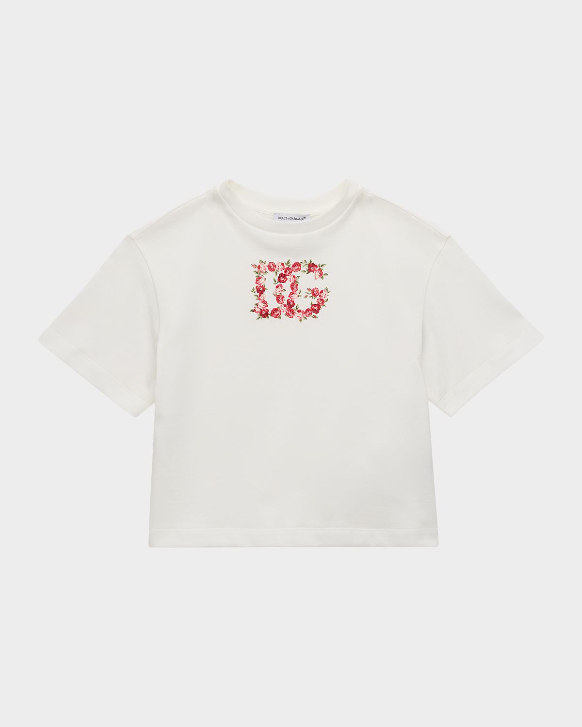 Dolce & Gabbana Girl 's Floral DG Logo Jersey T-Shirt, Size 8-12