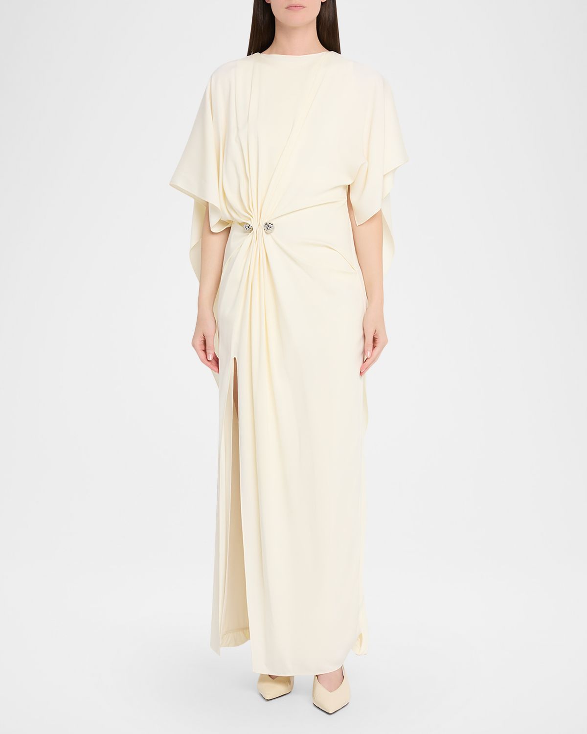 Brandon Maxwell Draped Embellished Crepe Maxi Dress