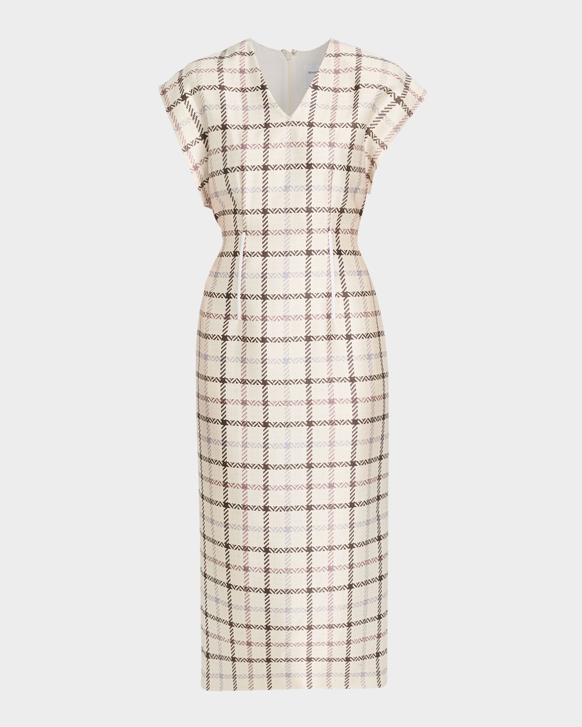 Brandon Maxwell The Keaton Exaggerated-Shoulder Check Mikado Silk Midi Dress