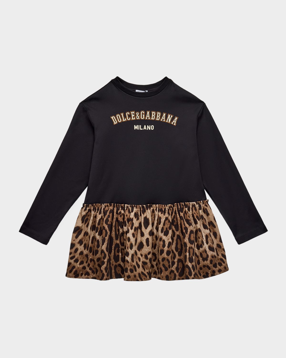 Dolce & Gabbana Girl 's Logo Leopard-Print Dress, Size -14
