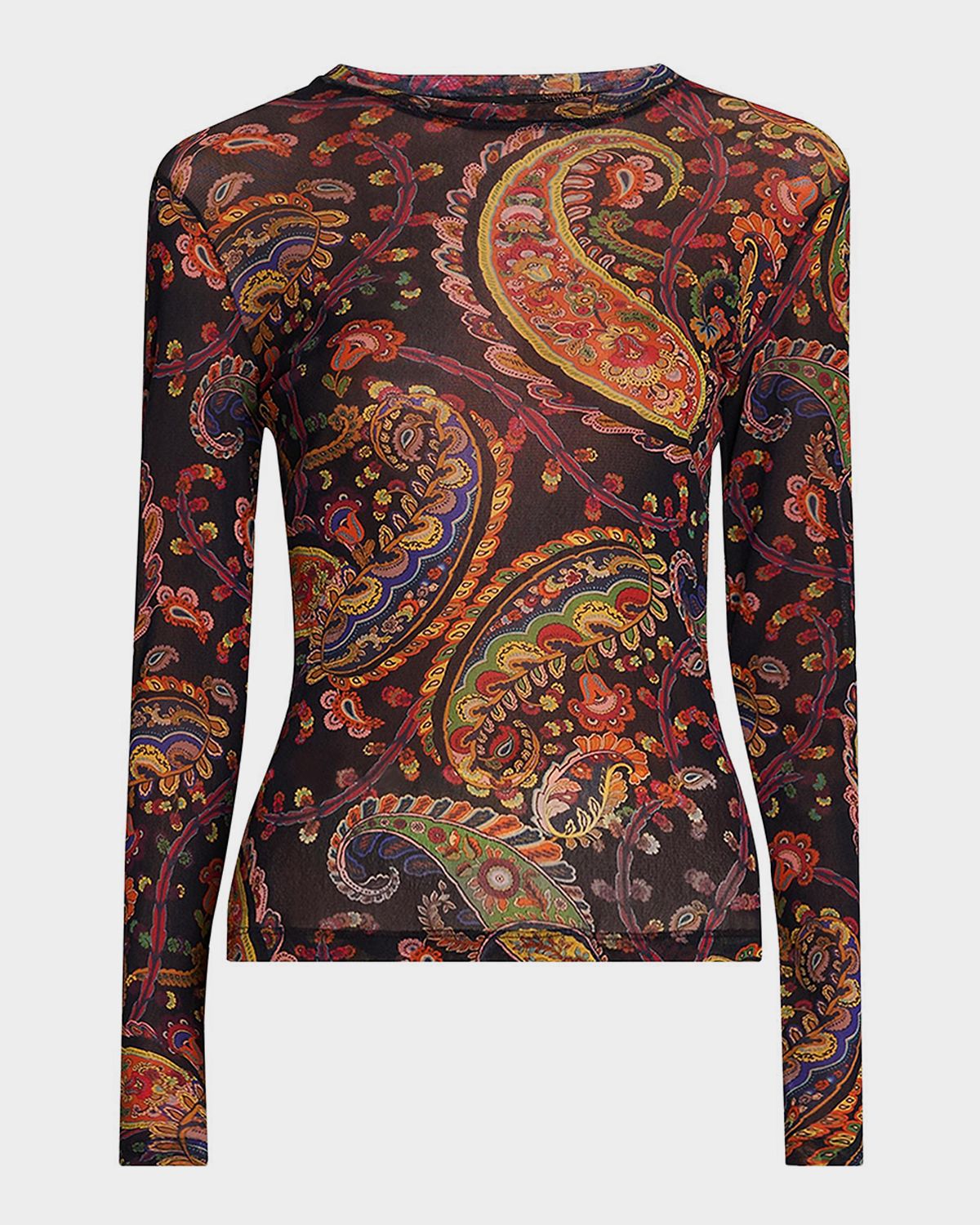 Etro Paisley Mesh Long-Sleeve Top