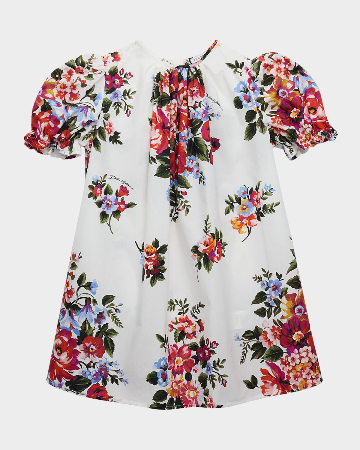 Dolce & Gabbana Girl 's Flower Bouquet-Print Cotton Dress, Size 8-14