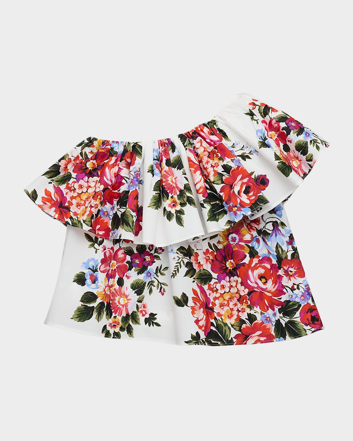 Dolce & Gabbana Girl 's One-Shoulder Ruffle Floral Poplin Top, Size 2-