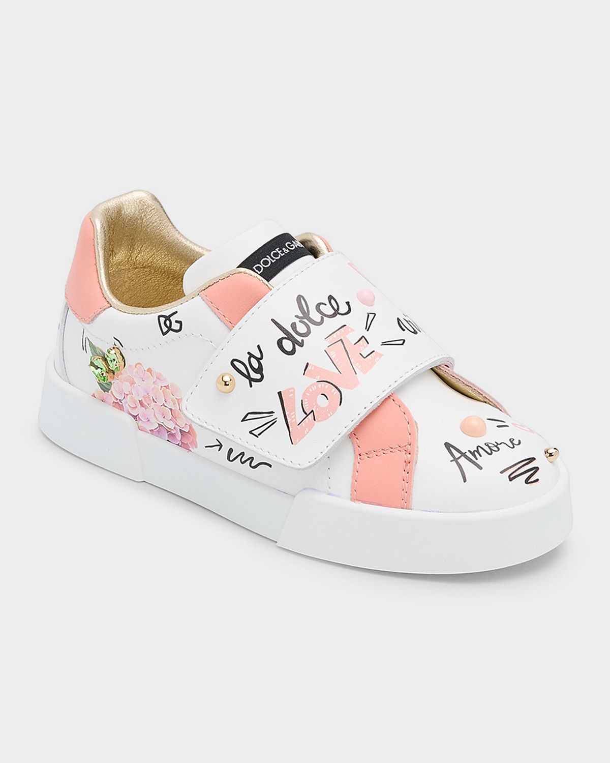 Dolce & Gabbana Girl 's Printed Calfskin Portofino Low-Top Sneakers, Babies