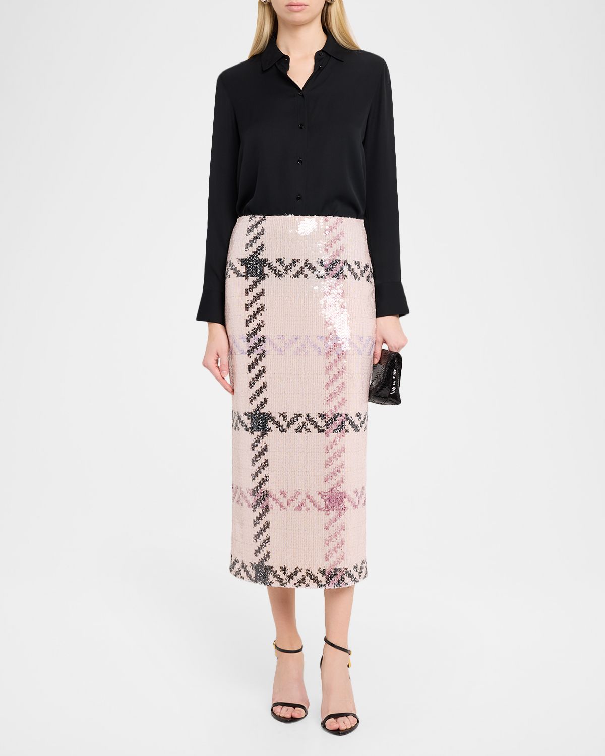 Brandon Maxwell The Mercer Paillette Check Midi Skirt