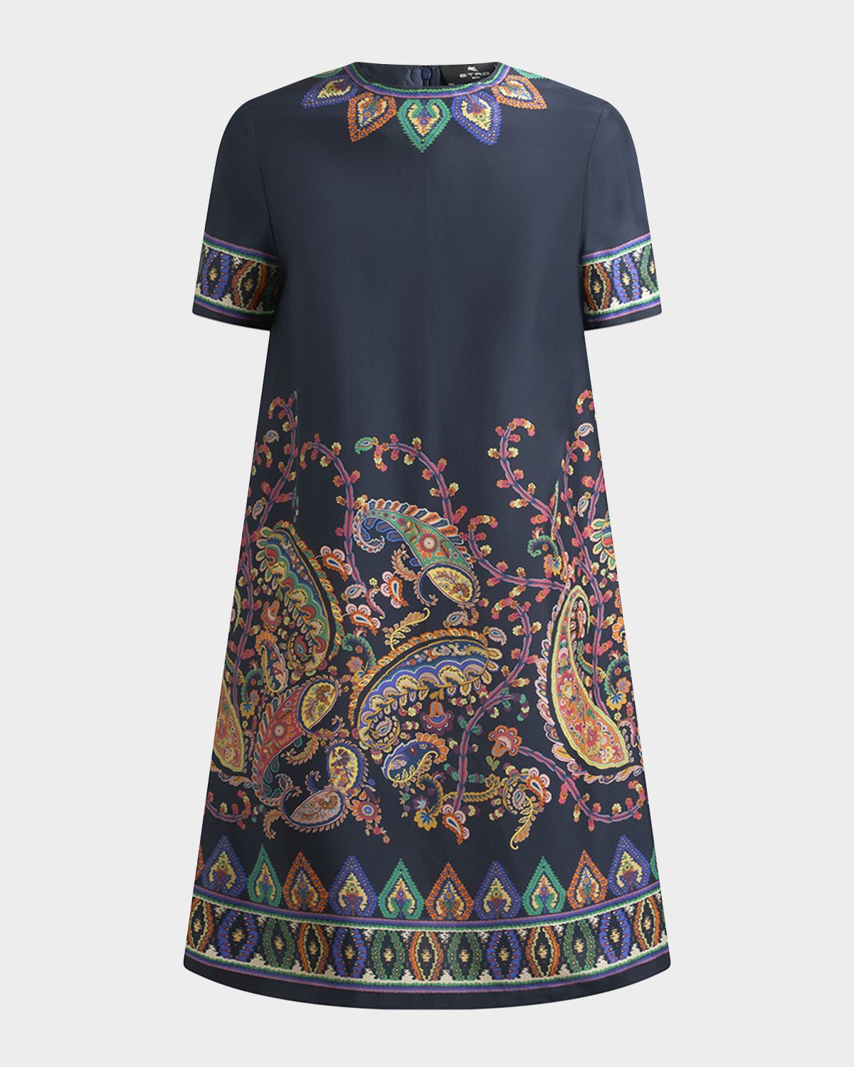 Etro Paisley Silk Habotai Short-Sleeve Mini Tunic Dress