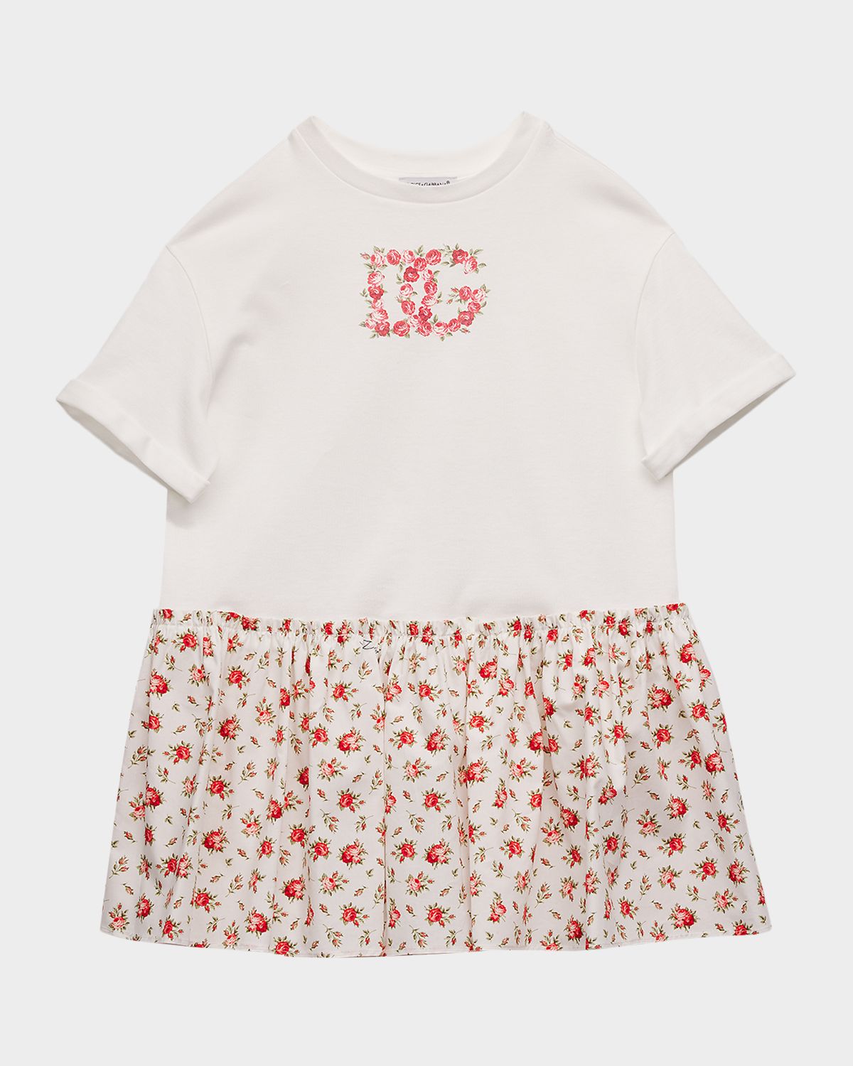 Dolce & Gabbana Girl 's DG Logo Rose-Print Jersey & Poplin Dress, Size -6
