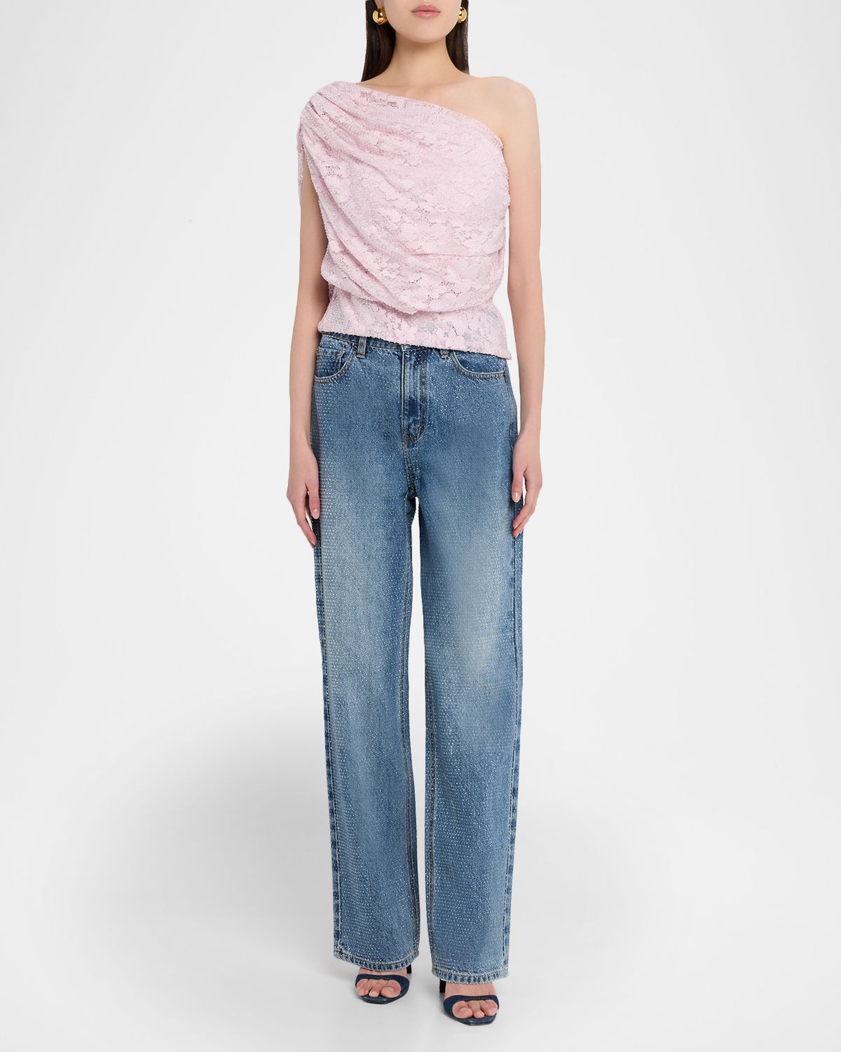 Self-Portrait Rhinestone Straight-Leg Jeans