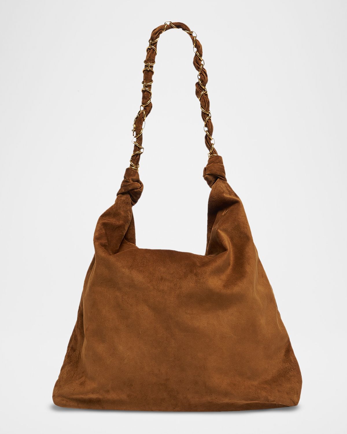 Saint Laurent YSL Chain-Embellished Suede Shoulder Bag