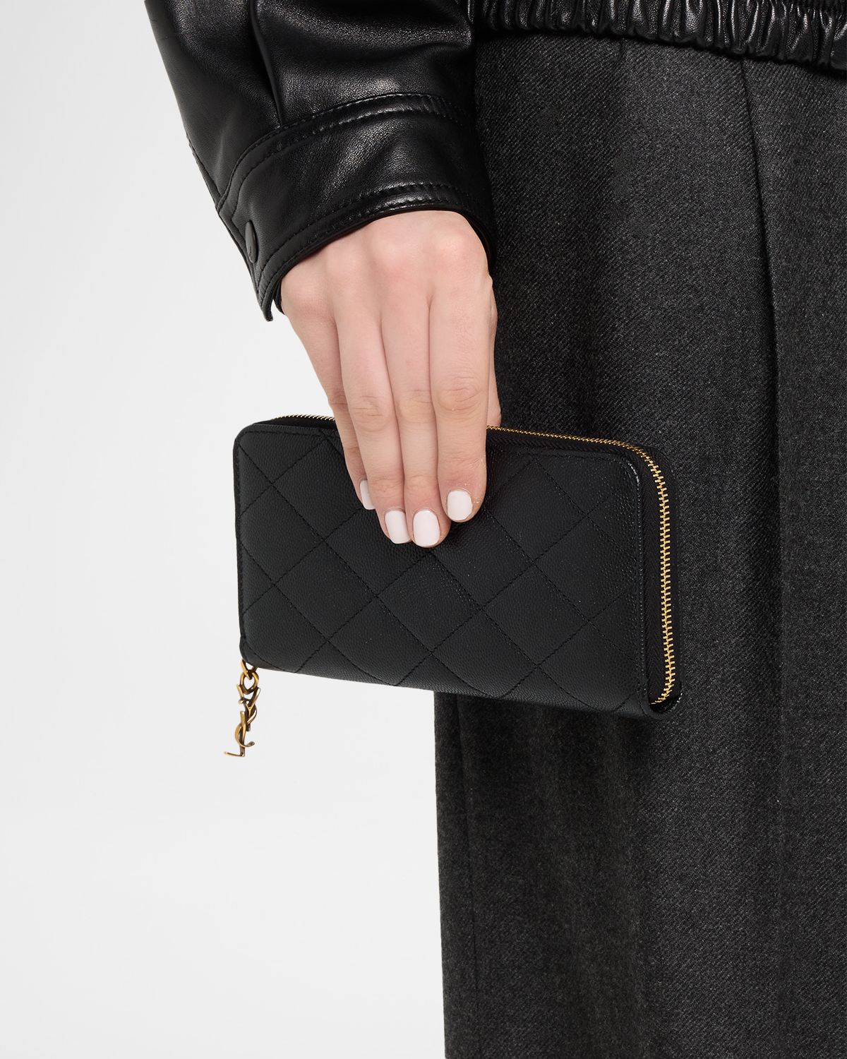 Saint Laurent Cassandre Bijou Leather Zip Wallet