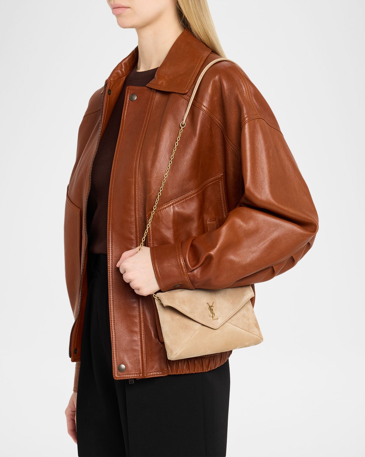 Saint Laurent Cassandre Large Suede Envelope Pouch Bag