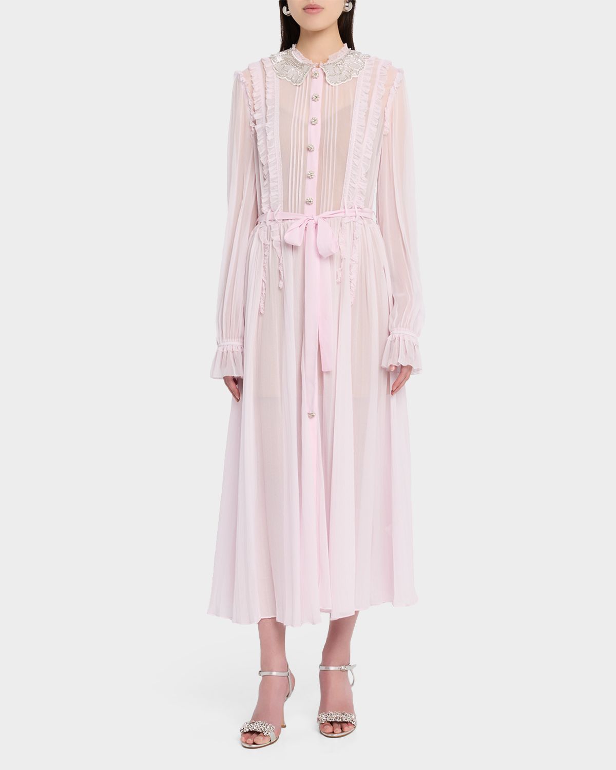 Self-Portrait Pleated Georgette Midi Dress