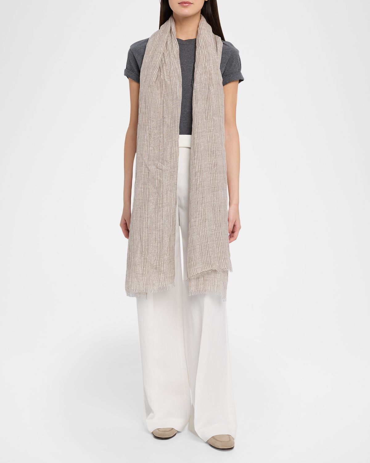 Brunello Cucinelli Sparkling Striped Linen-Blend Scarf