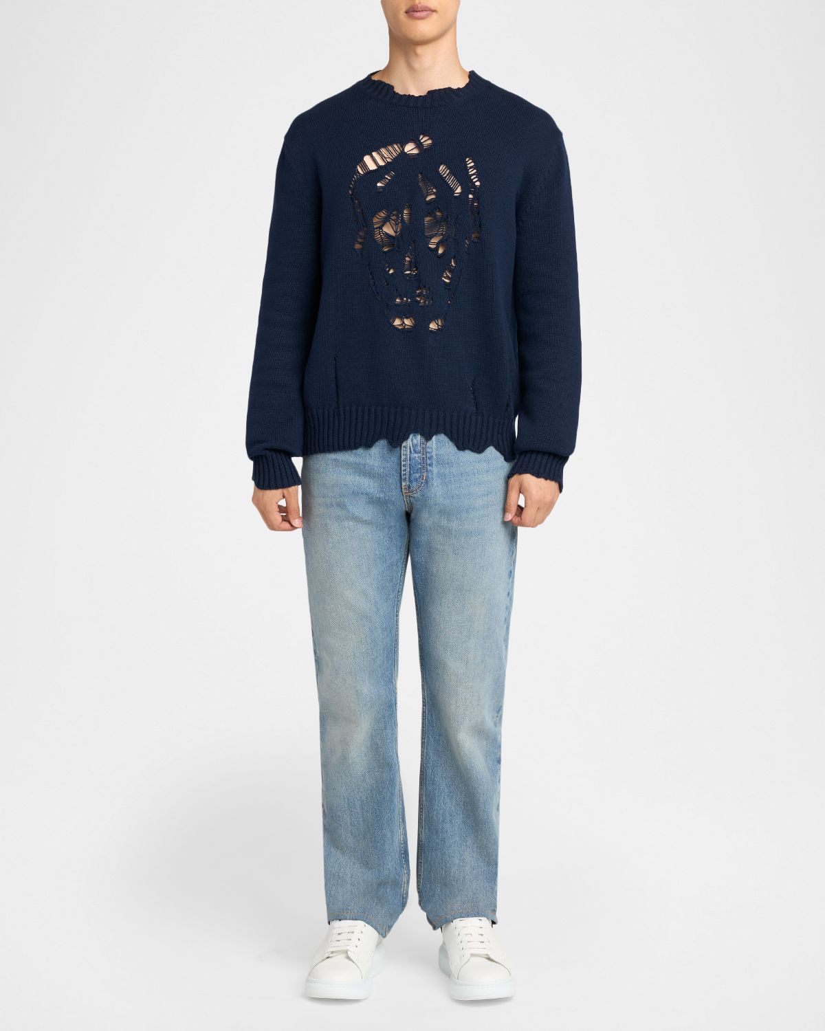 McQueen Men 's Men 's Distressed Skull Cotton Crewneck Sweater | Thumbnail 5 McQueen Men 's Men 's Distressed Skull Cotton Crewneck Sweater | Thumbnail 5